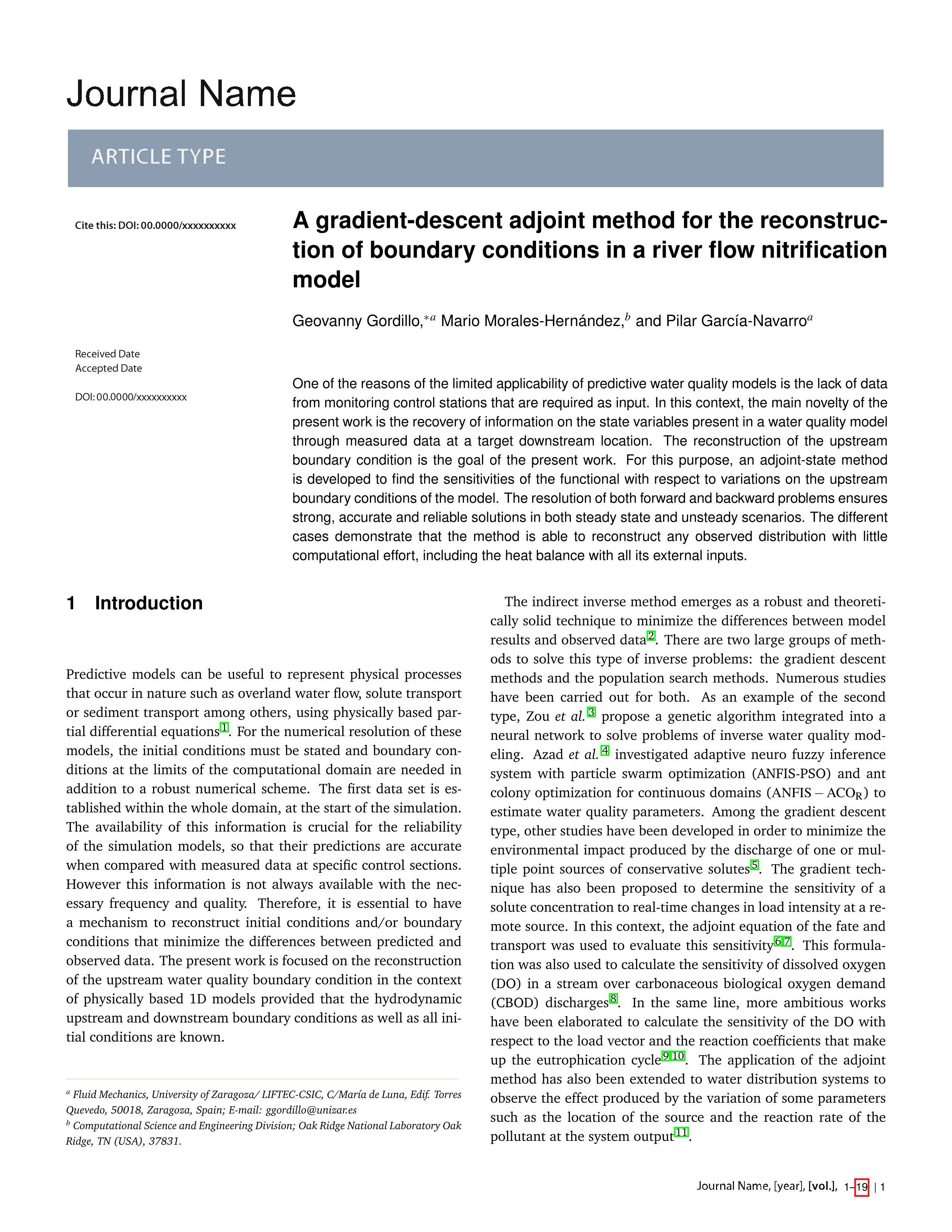 A gradient-descent adjoint method for the reconstruction of boundary conditions in a river flow nitrification model