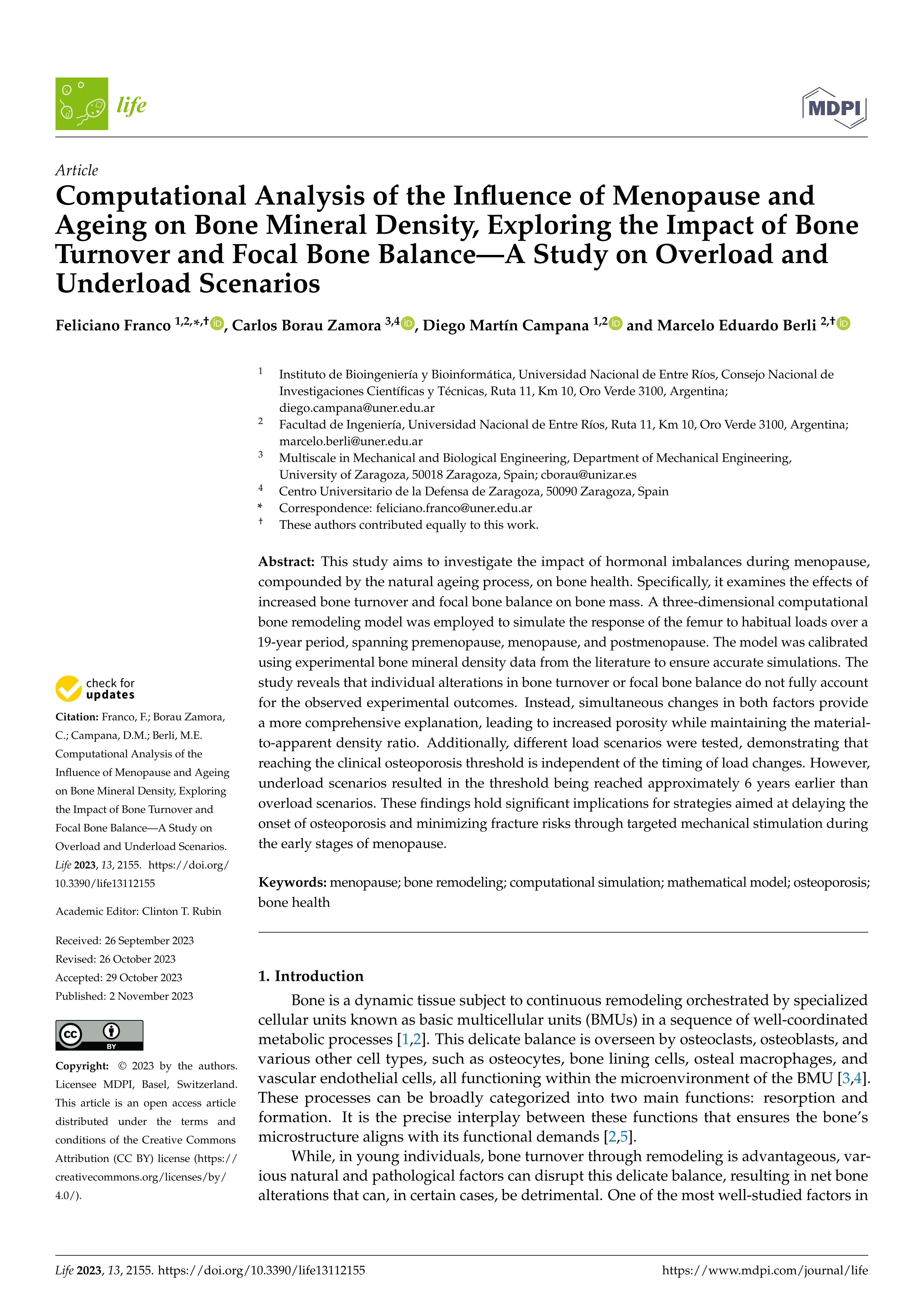 Computational analysis of the influence of menopause and ageing on bone mineral density, exploring the impact of bone turnover and focal bone balance—a study on overload and underload scenarios