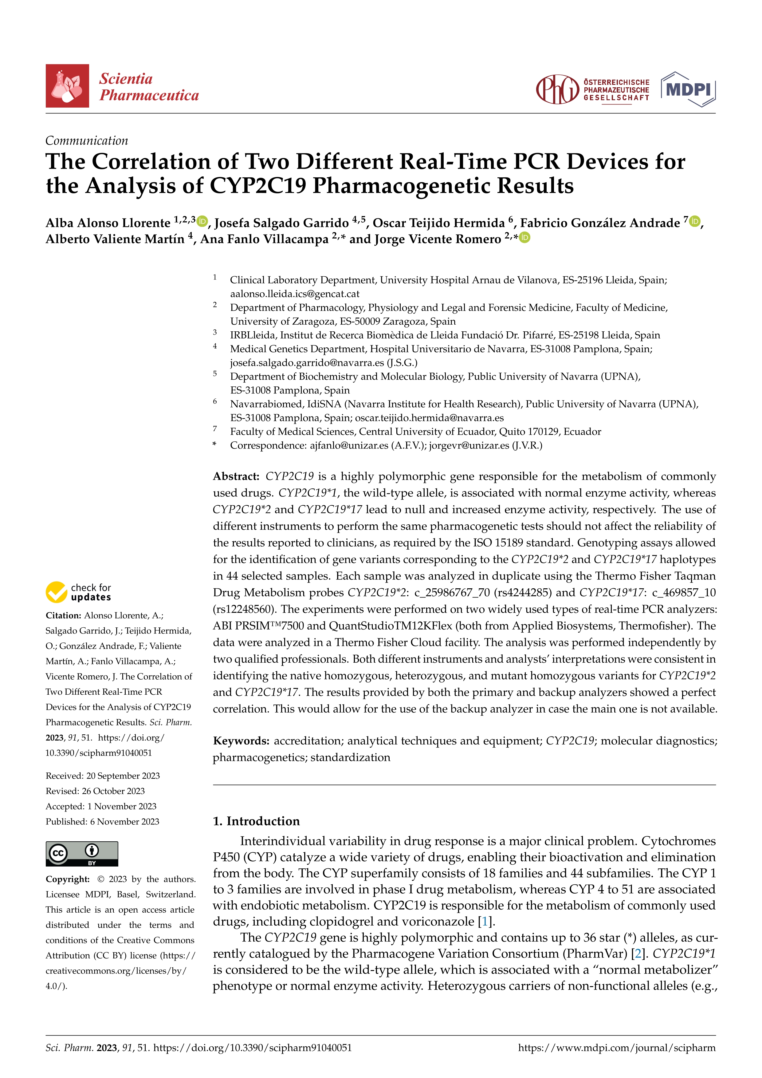 The correlation of two different real-time PCR devices for the analysis of CYP2C19 pharmacogenetic results