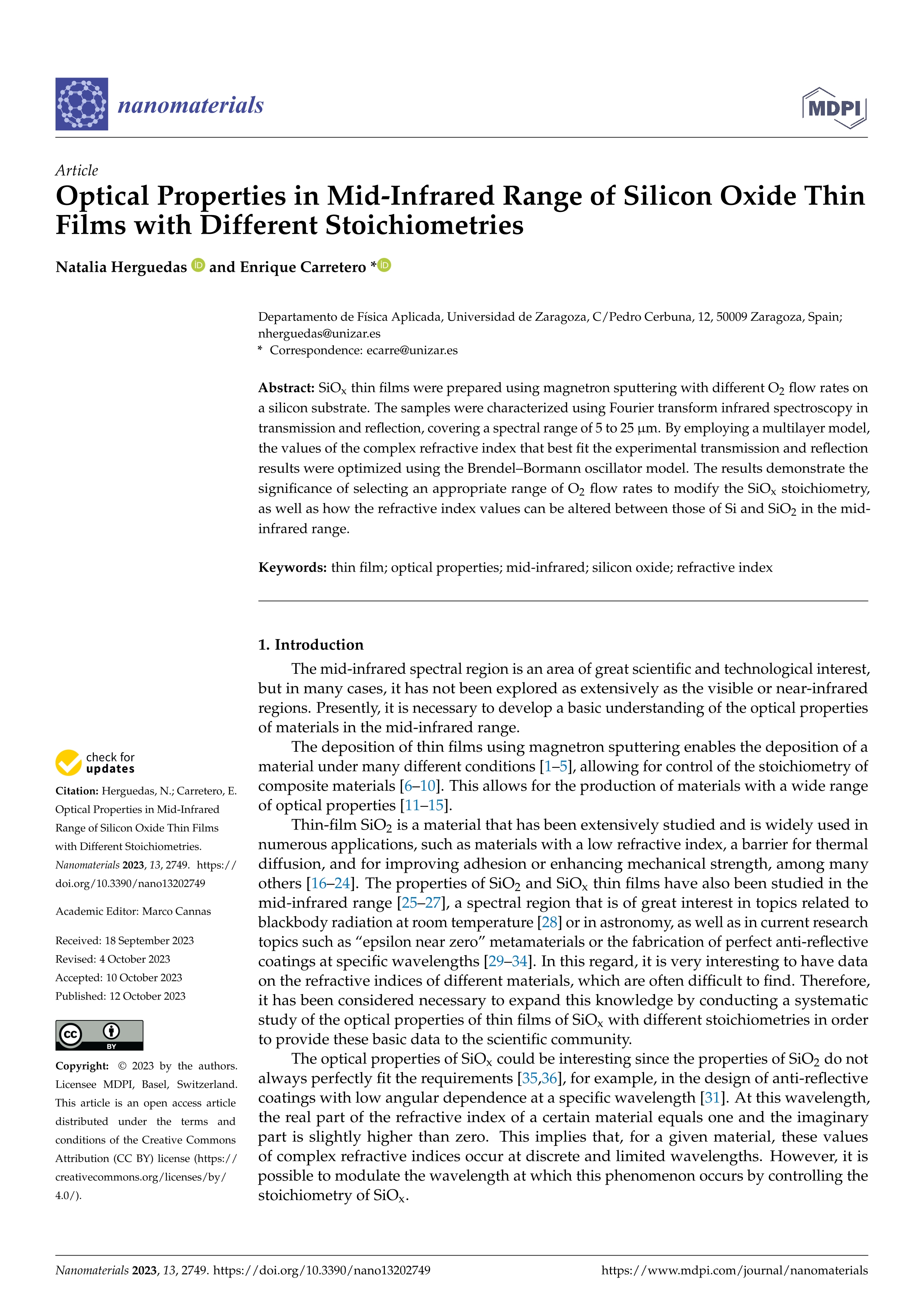 Optical properties in mid-infrared range of silicon oxide thin films with different stoichiometries