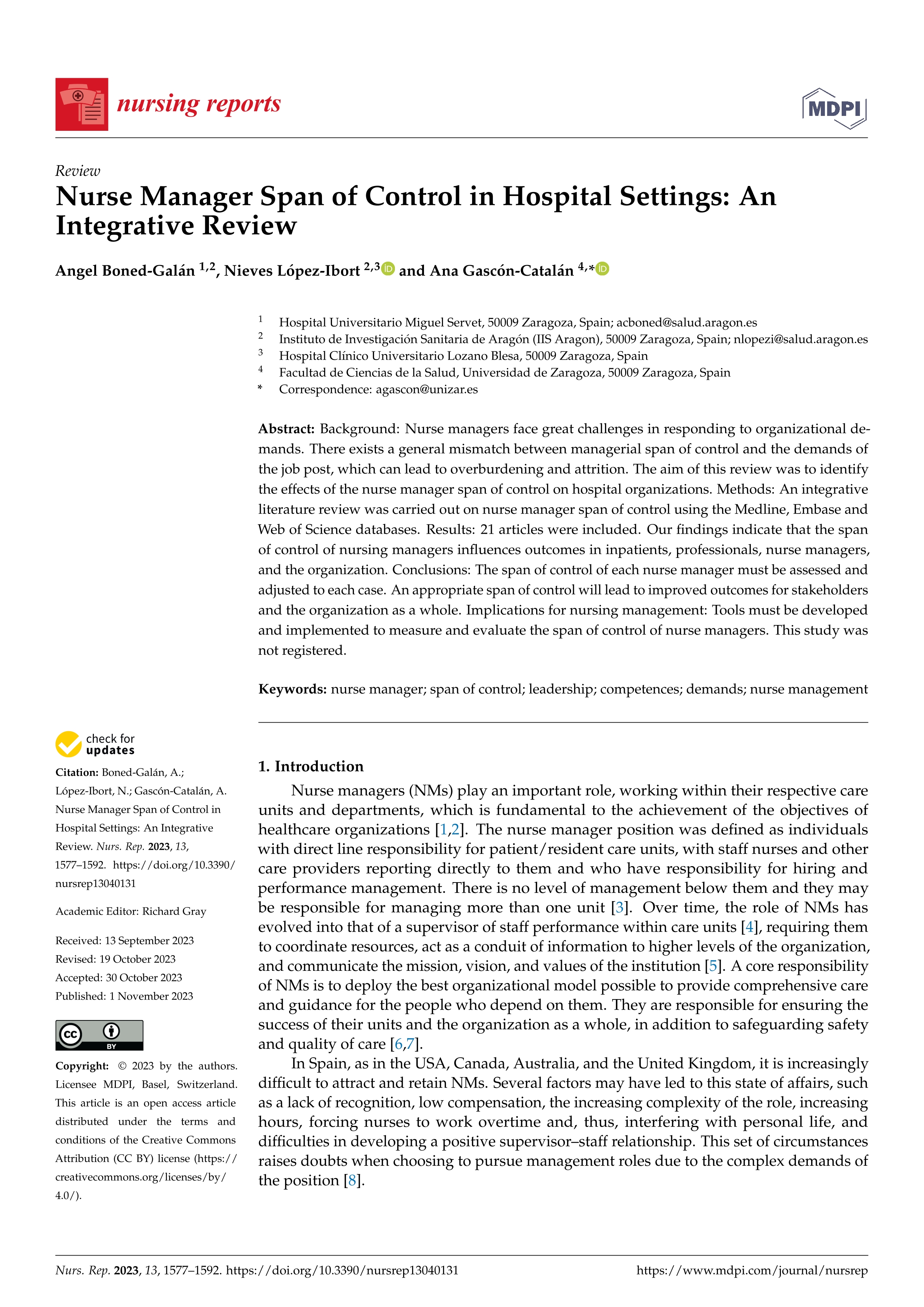 Nurse manager span of control in hospital settings: an integrative review