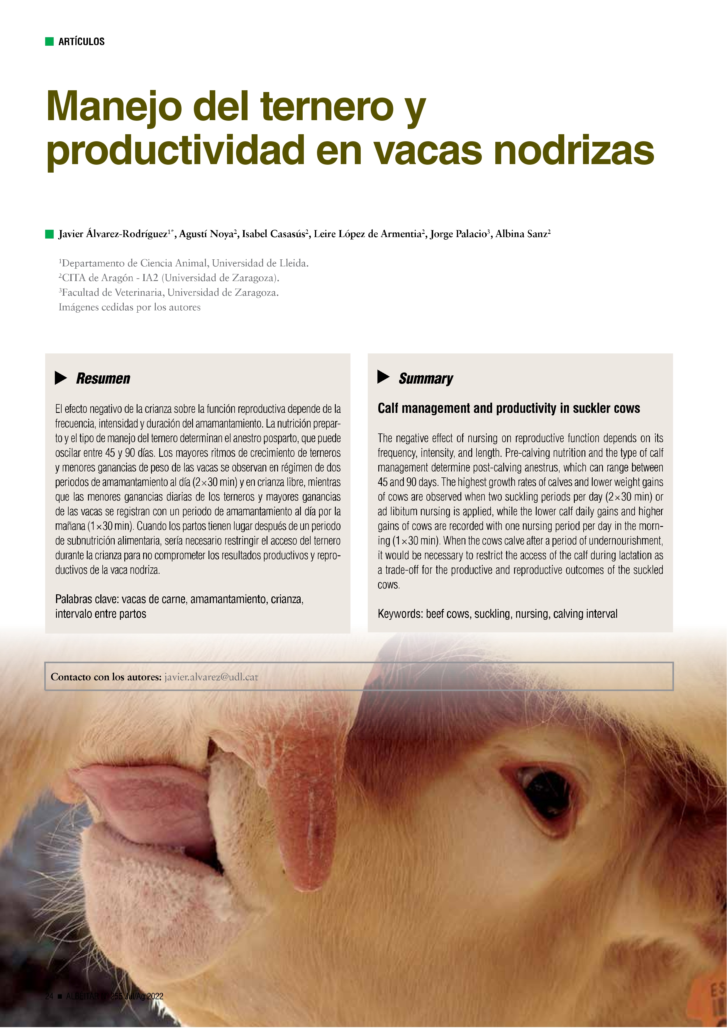 Manejo del ternero y productividad en vacas nodrizas