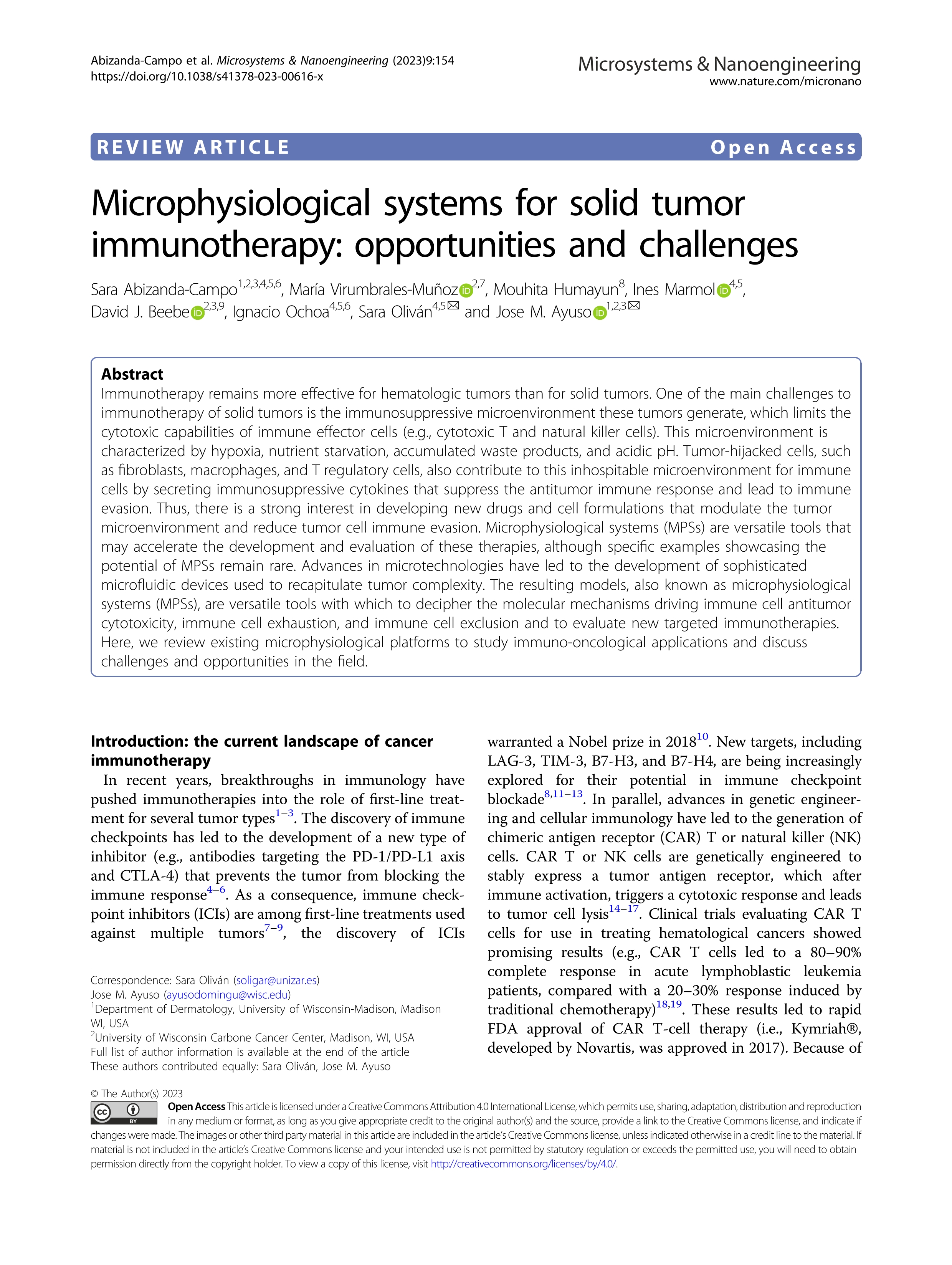 Microphysiological systems for solid tumor immunotherapy: opportunities and challenges