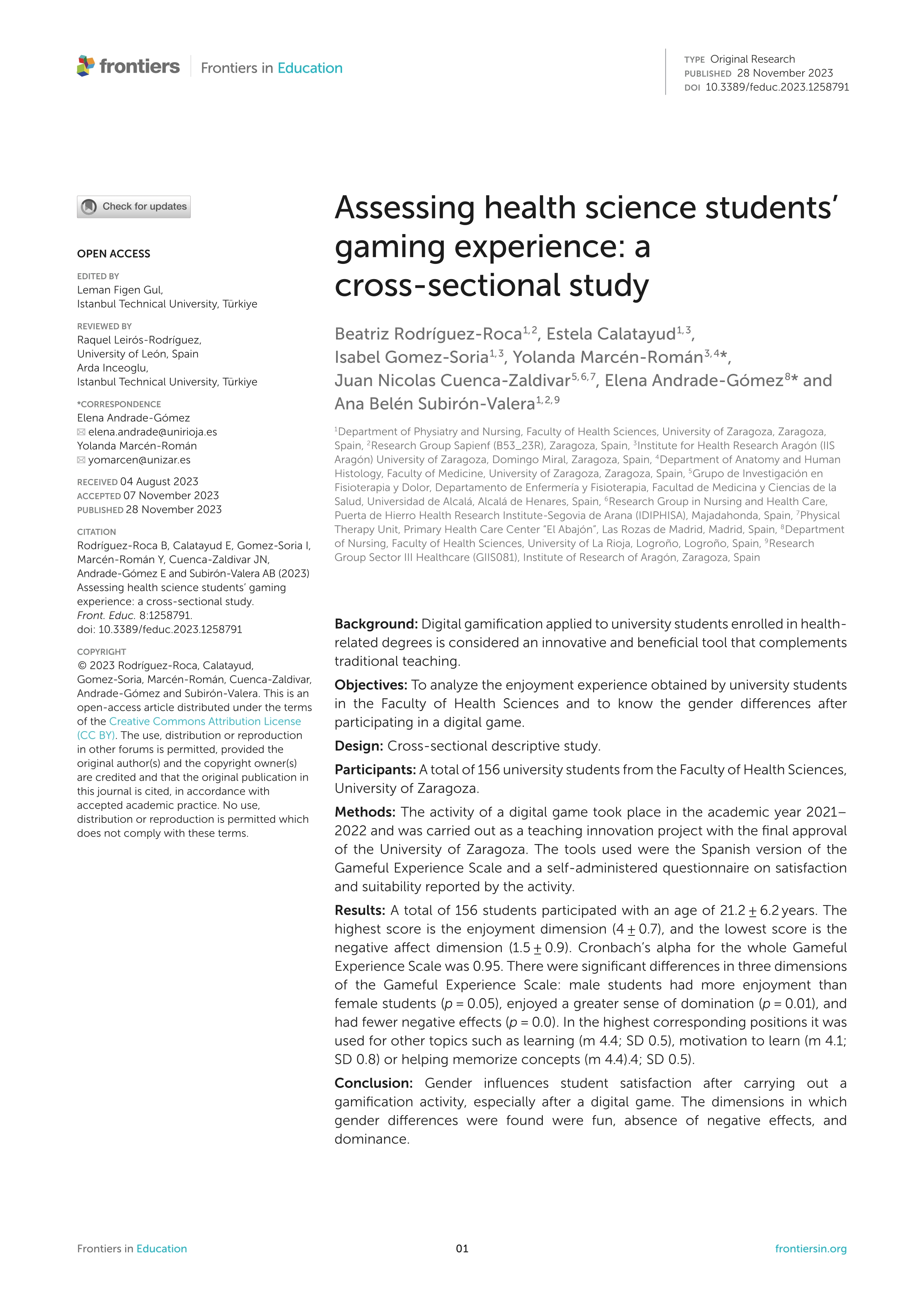 Assessing health science students’ gaming experience: a cross-sectional study