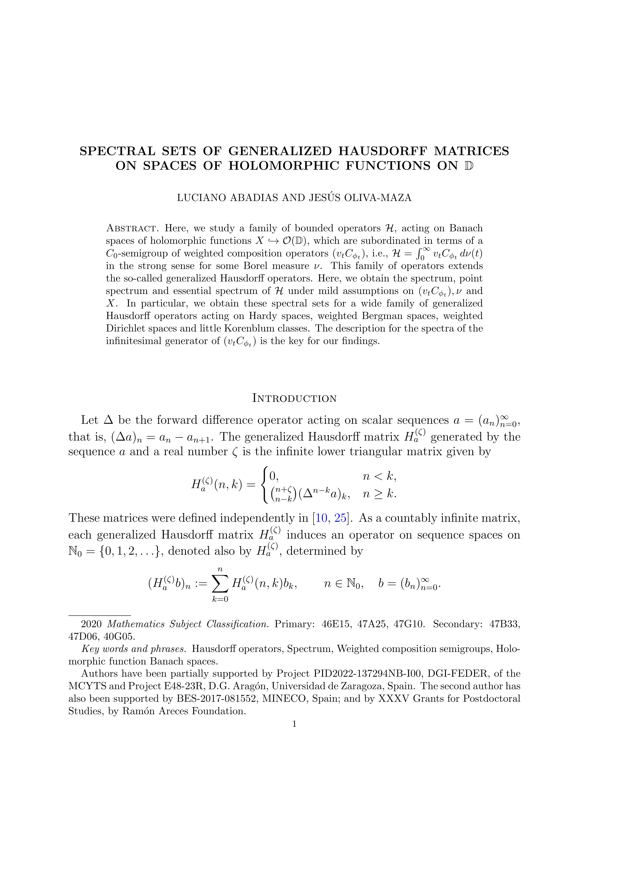 Spectral sets of generalized Hausdorff matrices on spaces of holomorphic functions on D