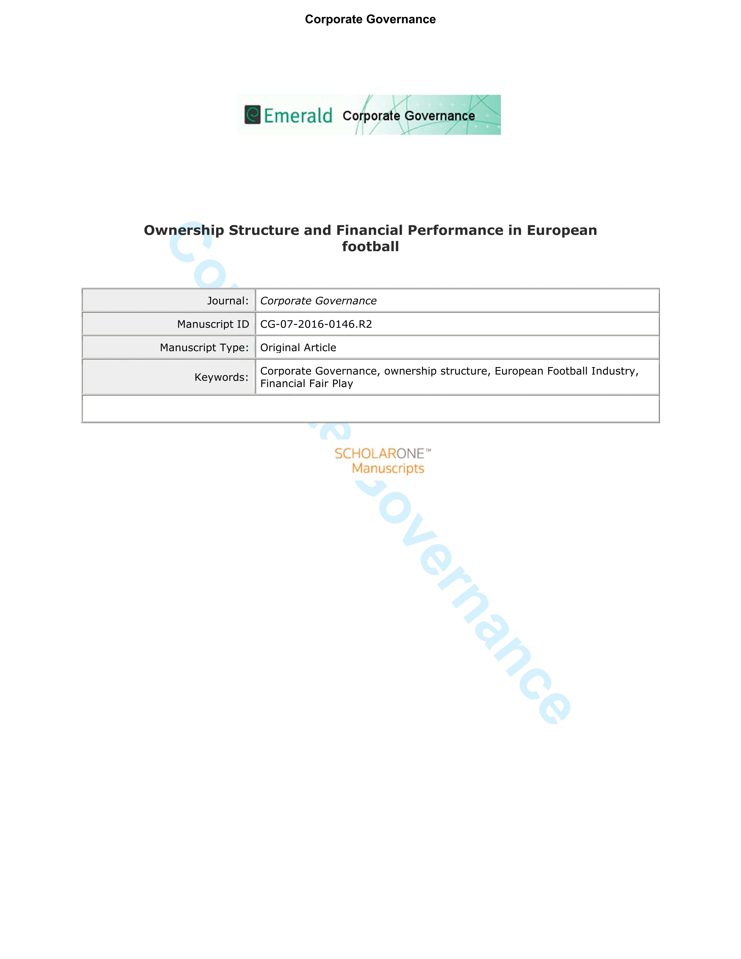 Ownership structure and financial performance in European football