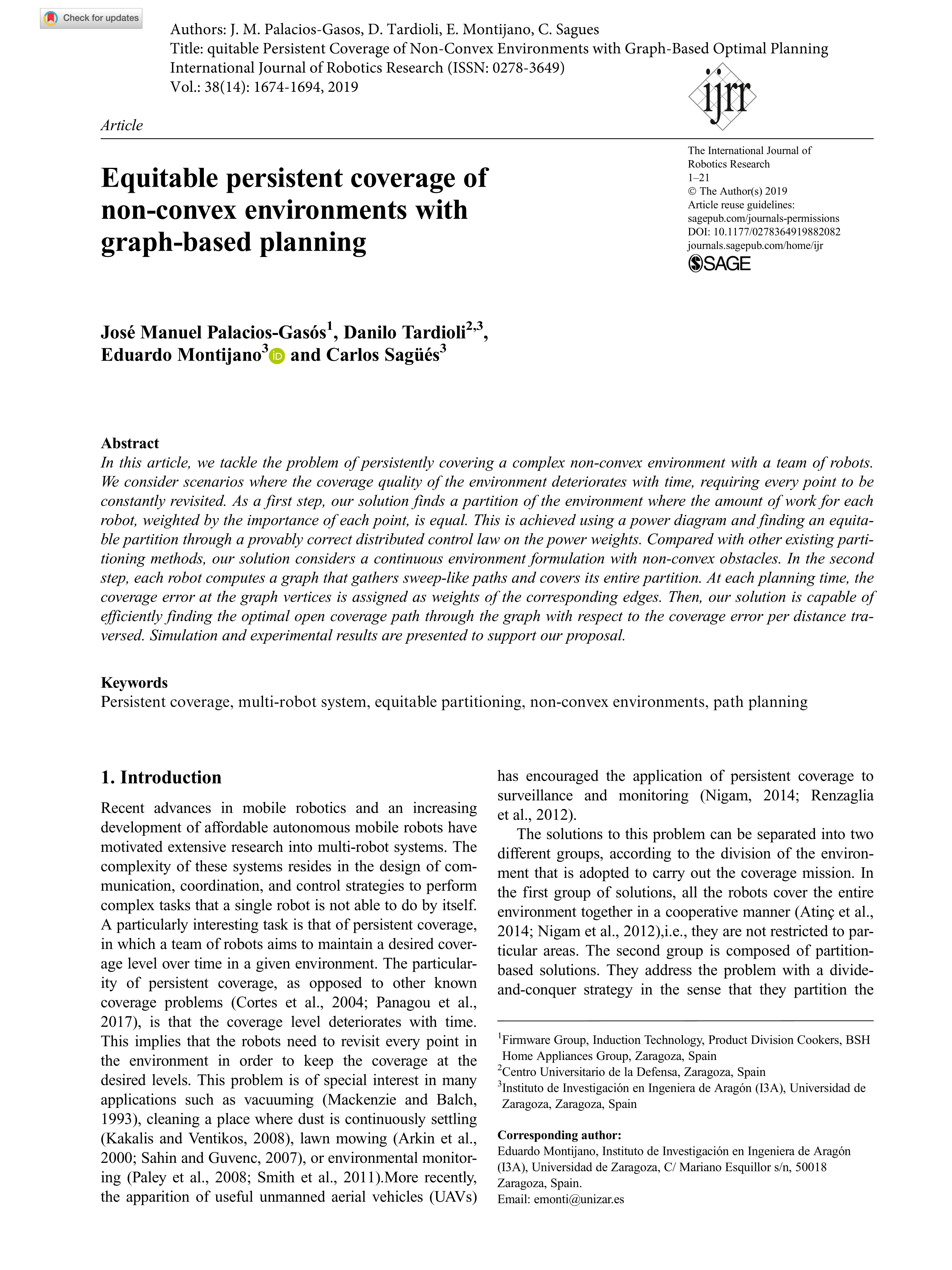 Equitable persistent coverage of non-convex environments with graph-based planning