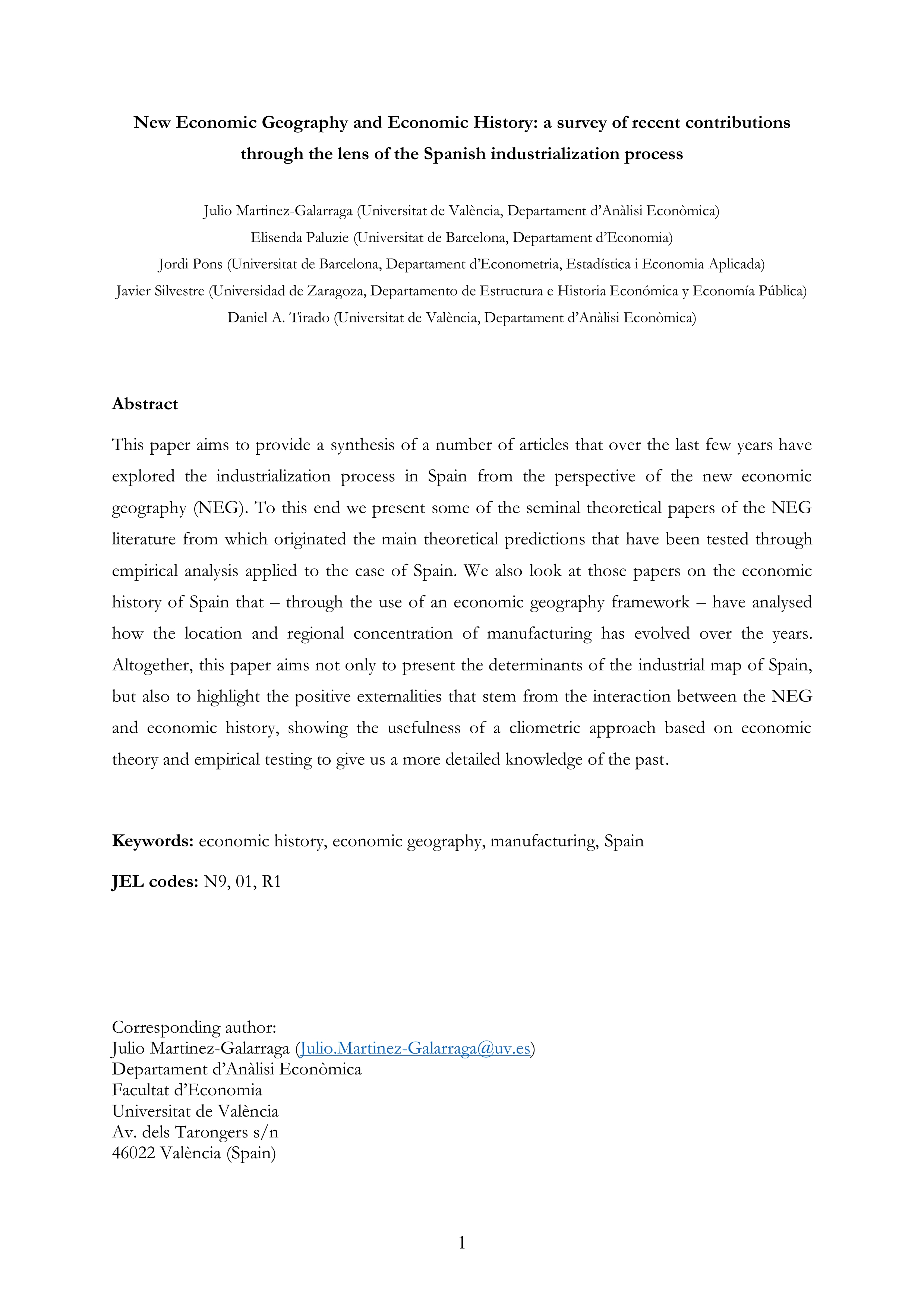 New economic geography and economic history: a survey of recent contributions through the lens of the Spanish industrialization process