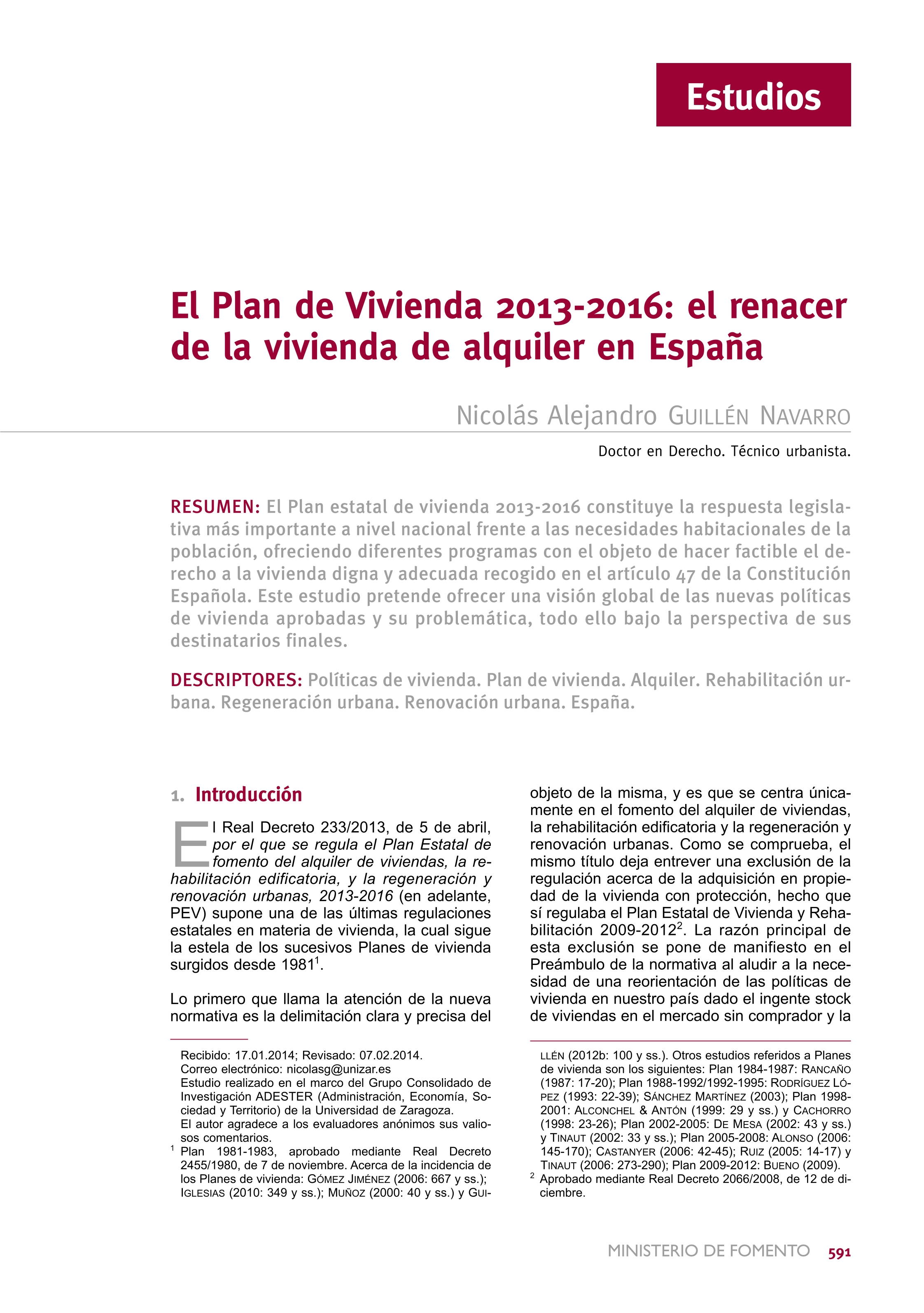 El plan de vivienda 2013-2016: el renacer de la vivienda de alquiler en España