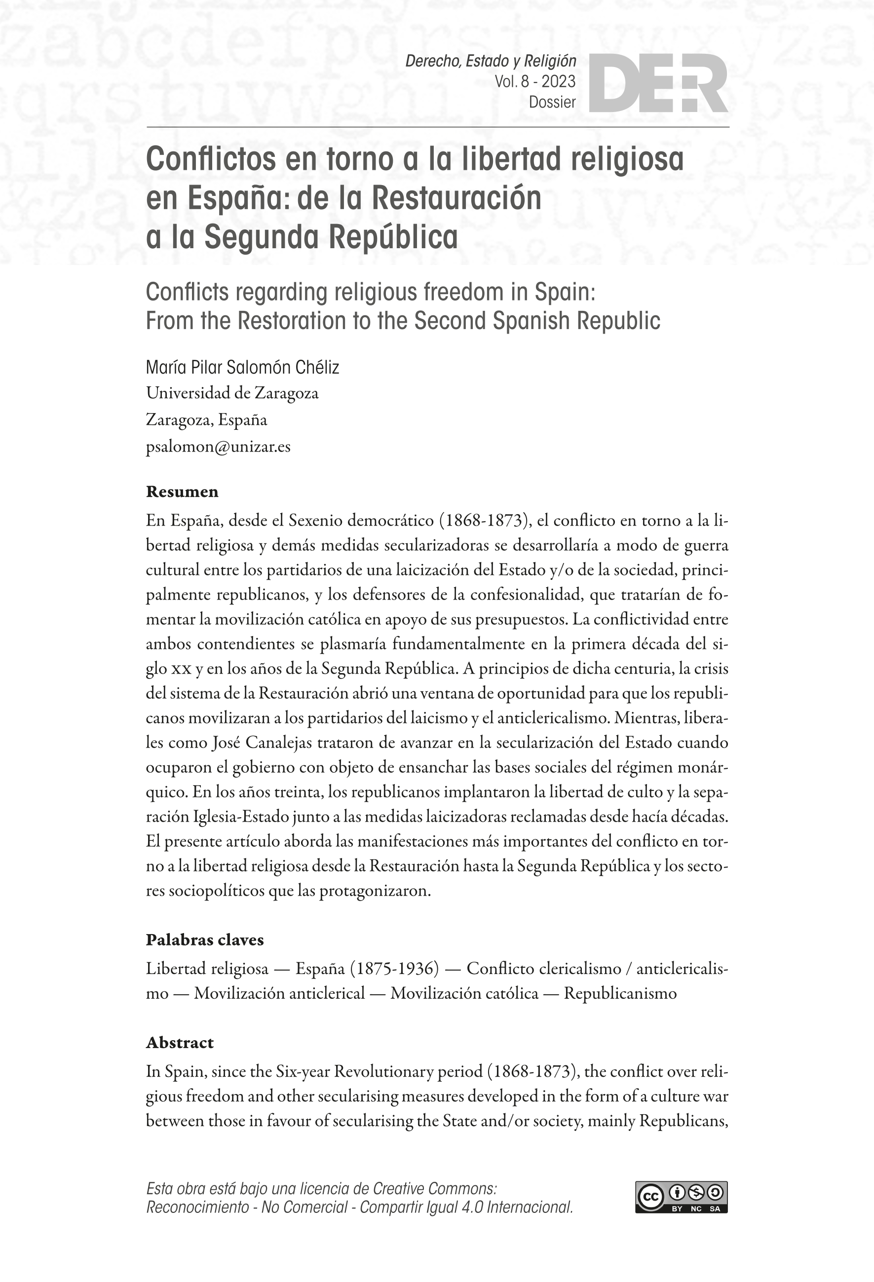 Conflictos en torno a la libertad religiosa en España: de la Restauración a la Segunda República