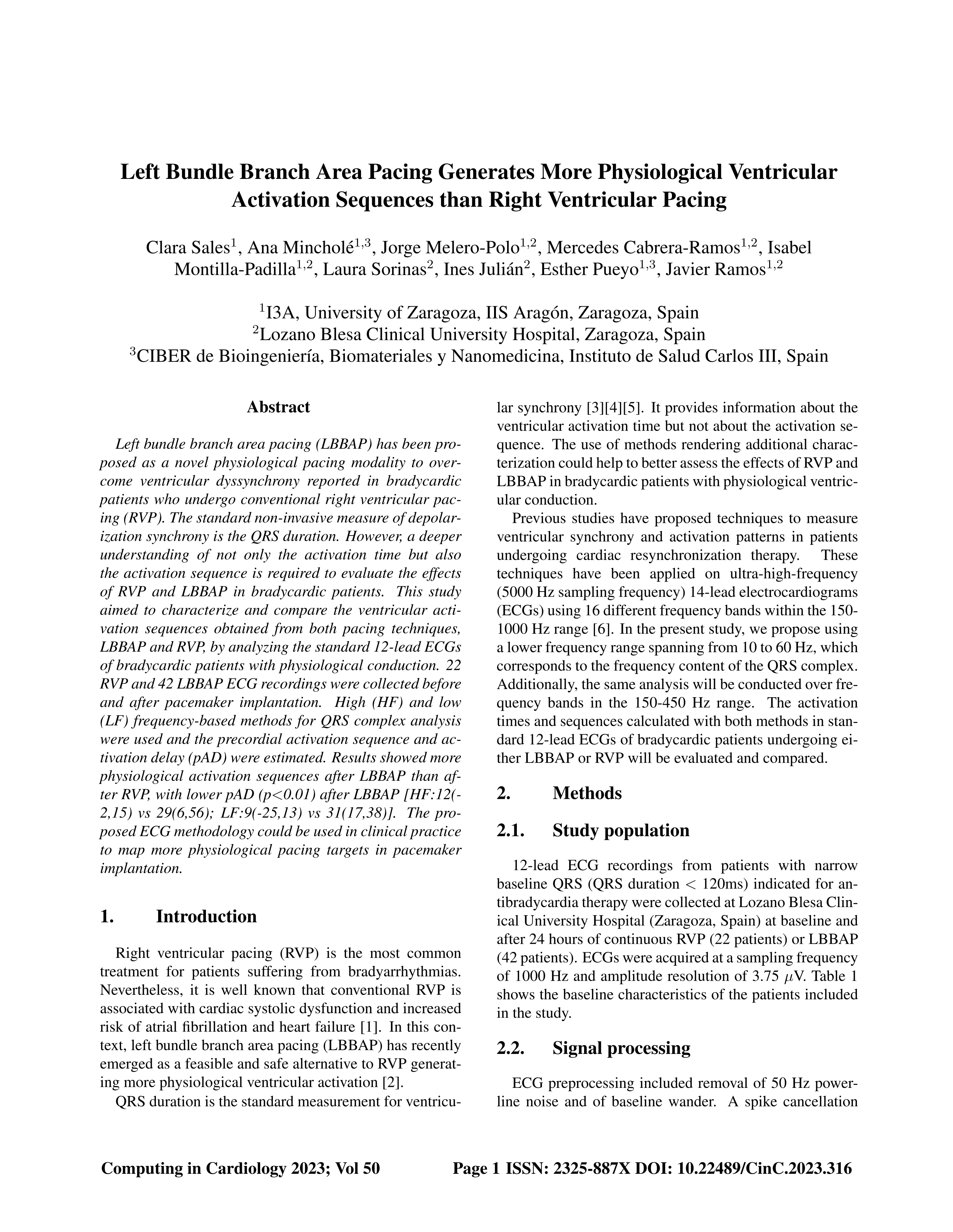 Left Bundle Branch Area Pacing Generates More Physiological Ventricular Activation Sequences than Right Ventricular Pacing