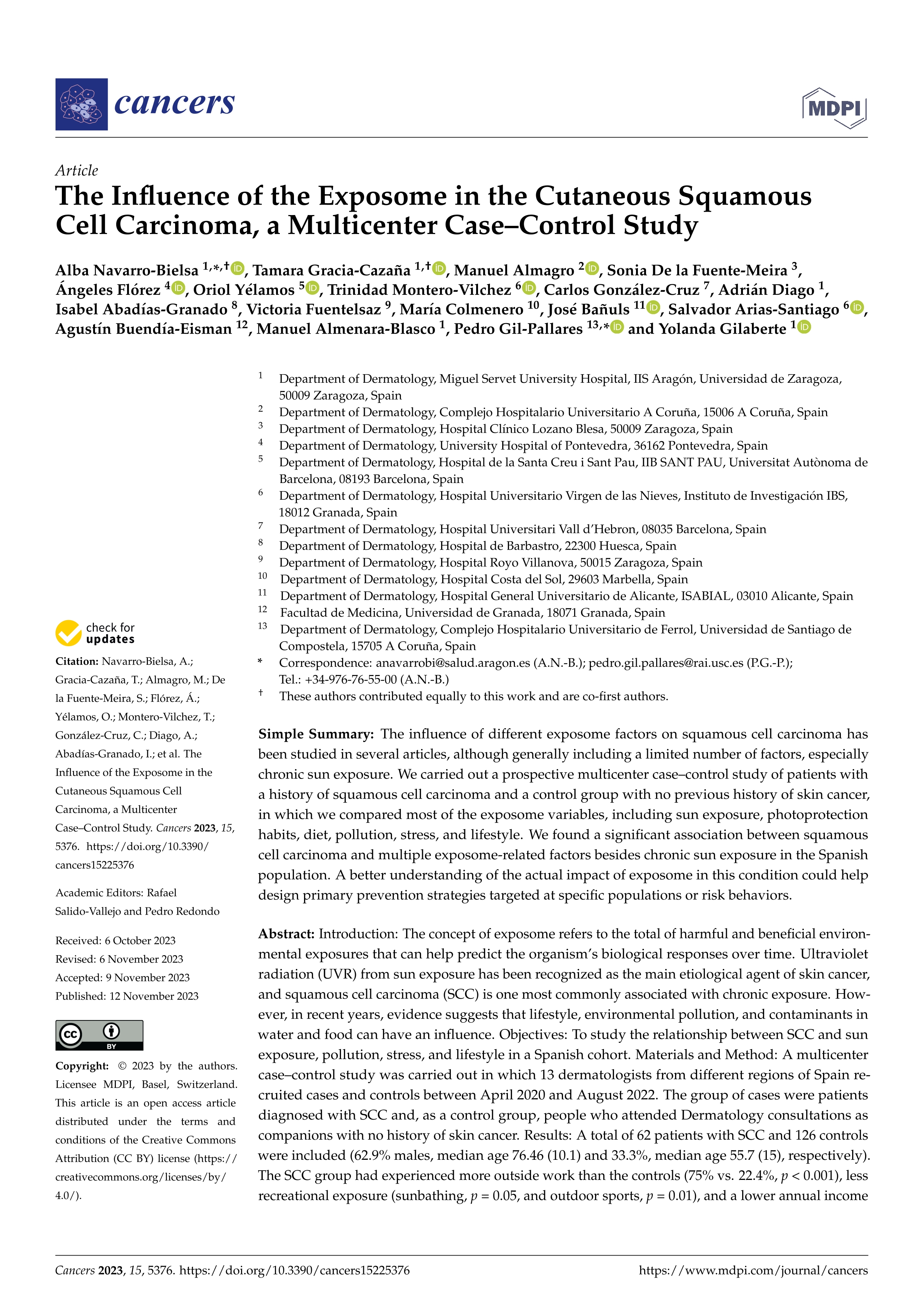 The influence of the exposome in the cutaneous squamous cell carcinoma, a multicenter case–control study