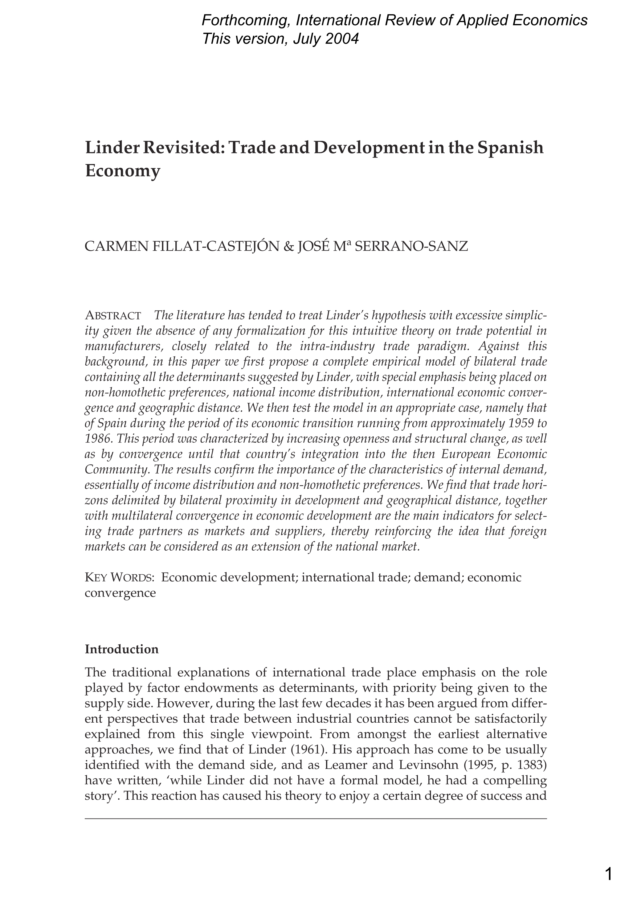 Linder Revisited: Trade and Development in the Spanish Economy