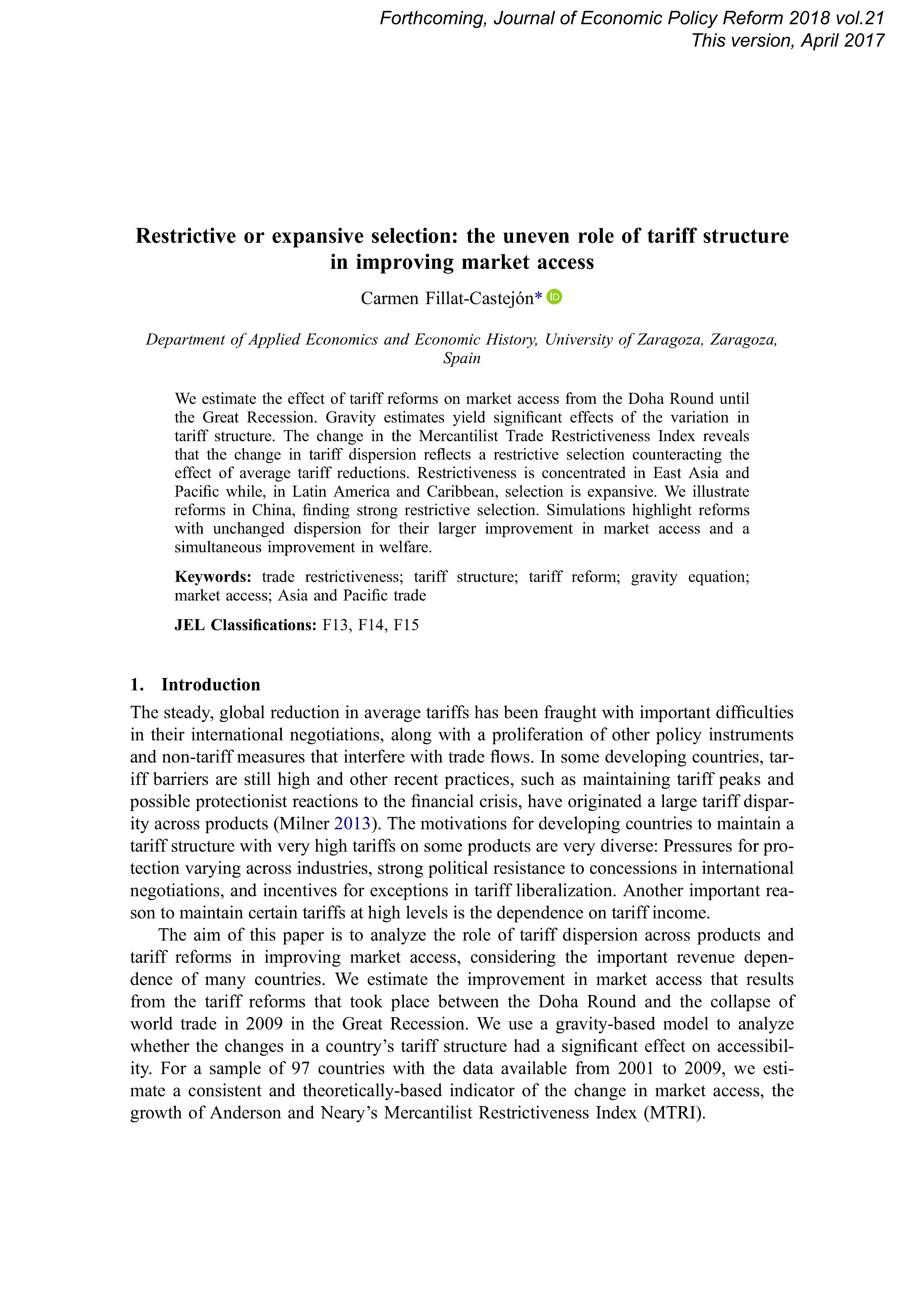 Restrictive or expansive selection: the uneven role of tariff structure in improving market access