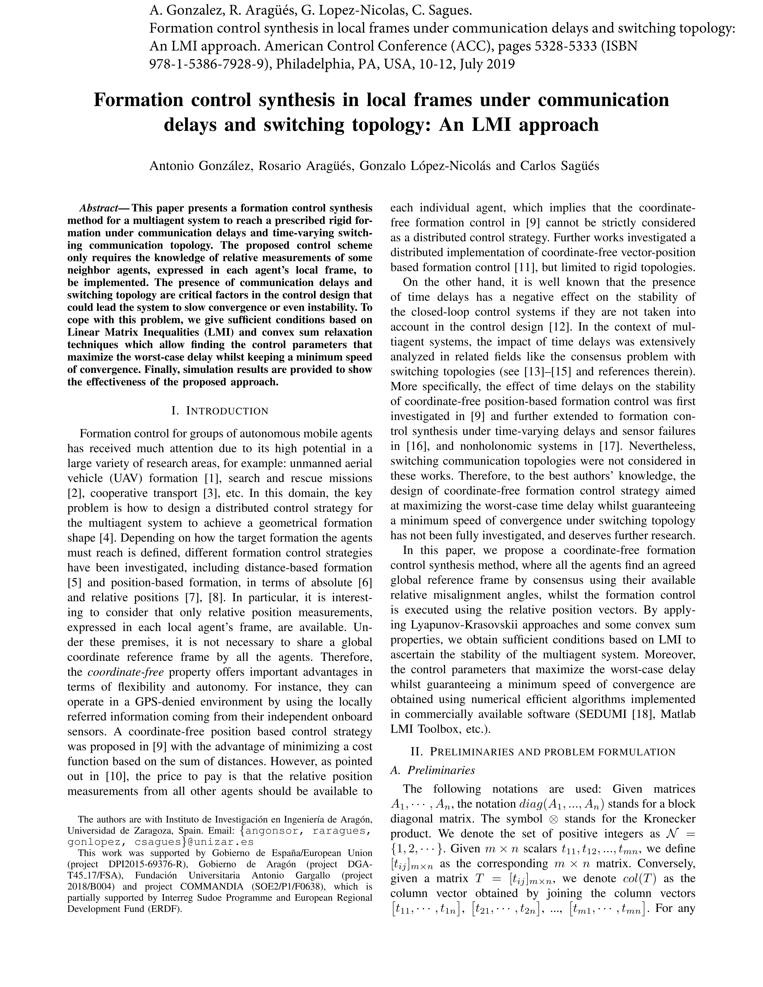 Formation control synthesis in local frames under communication delays and switching topology: An LMI approach