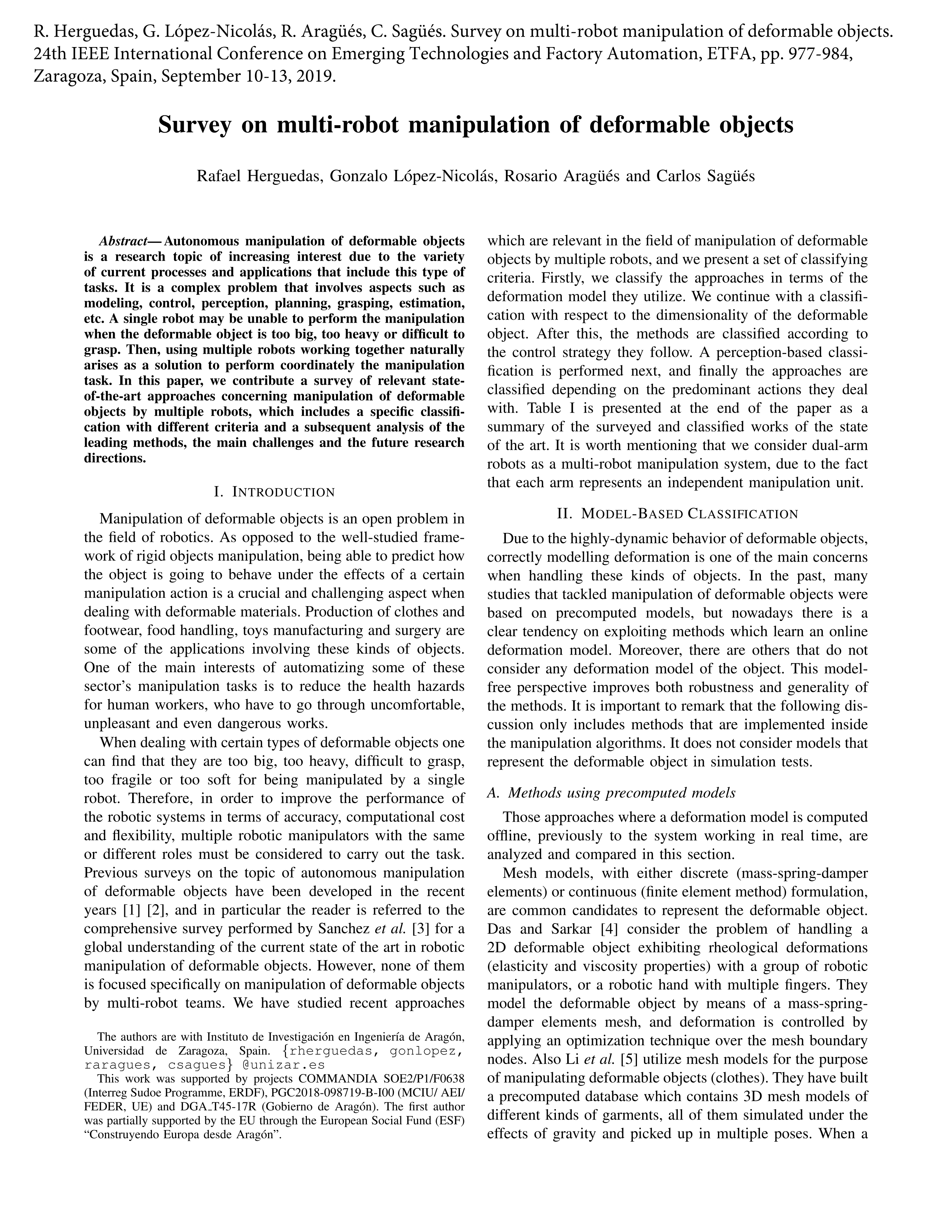 Survey on multi-robot manipulation of deformable objects