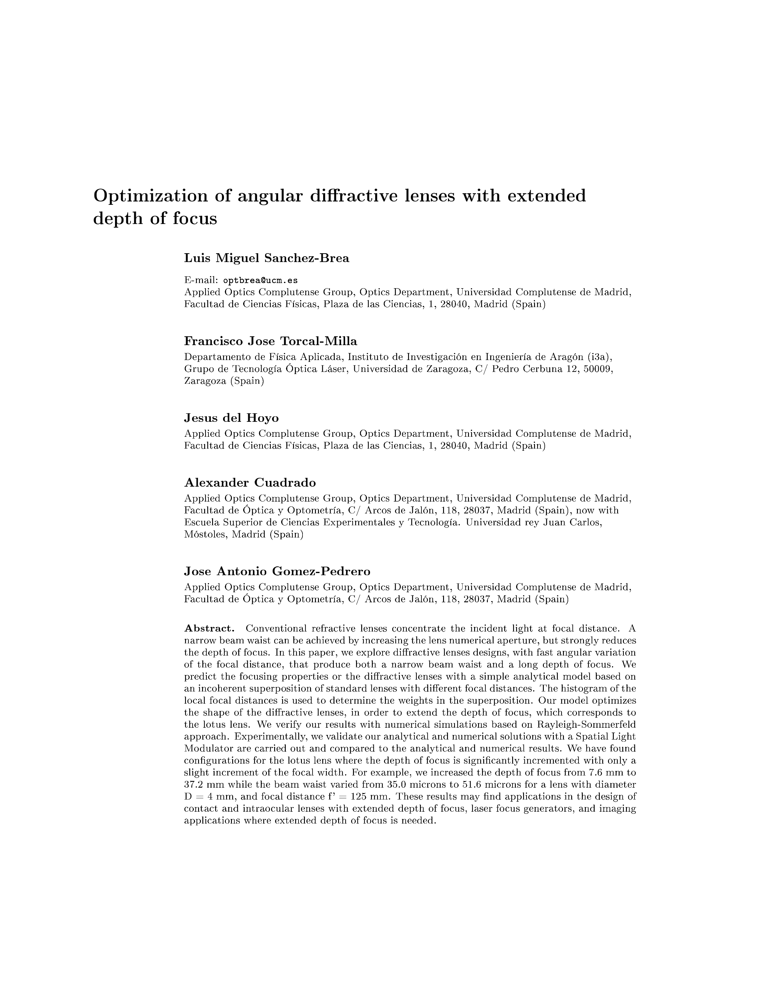 Optimization of angular diffractive lenses with extended depth of focus