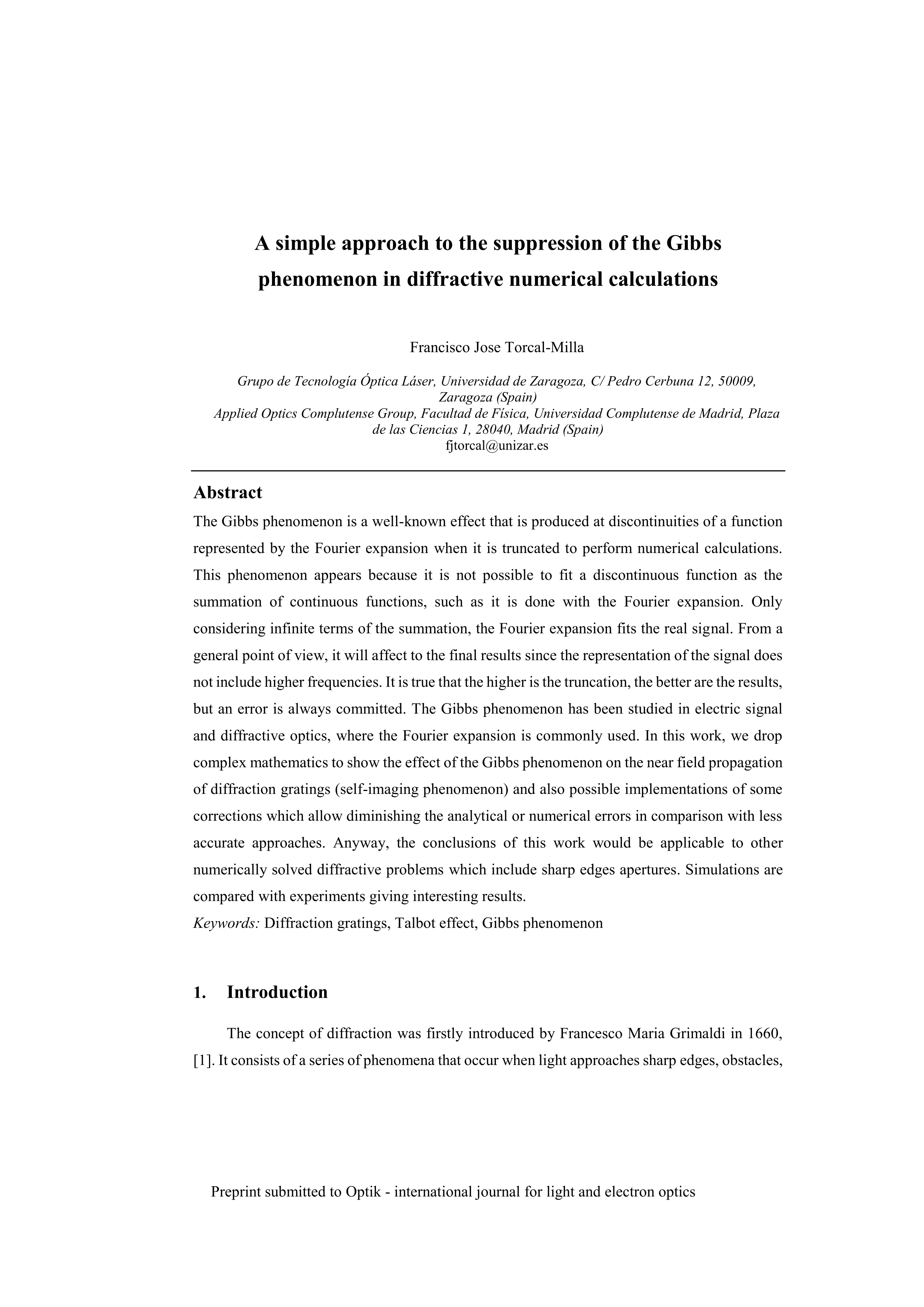 A simple approach to the suppression of the Gibbs phenomenon in diffractive numerical calculations