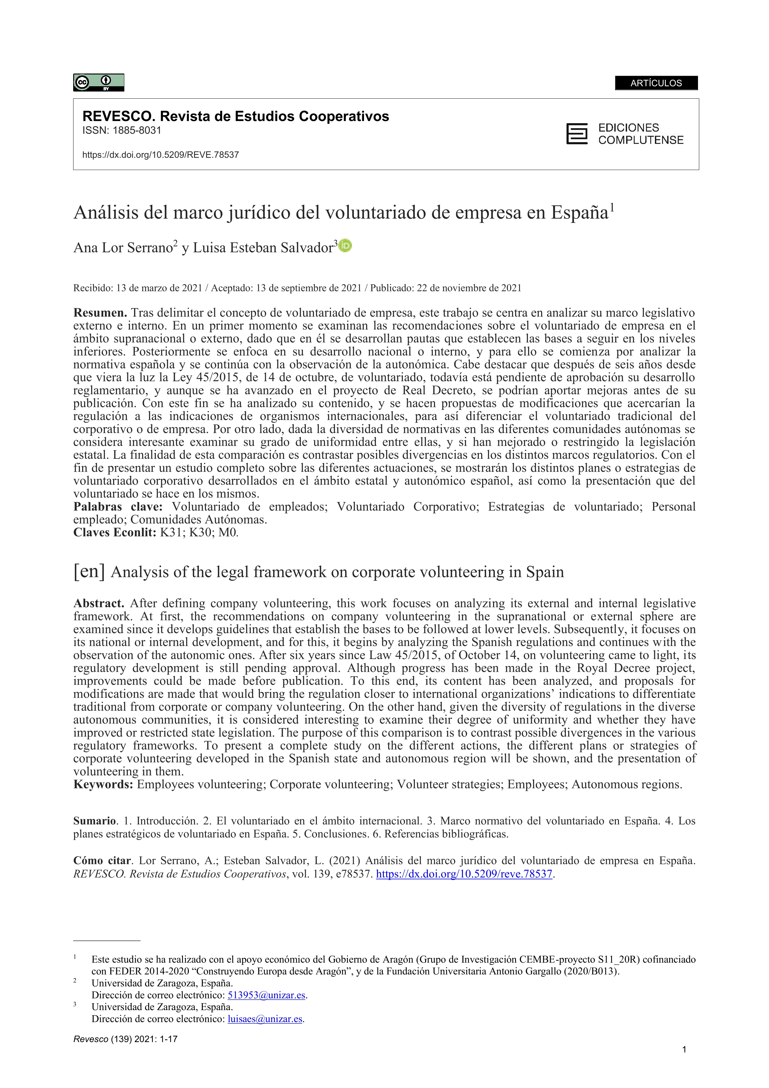 Análisis del marco jurídico del voluntariado de empresa en España