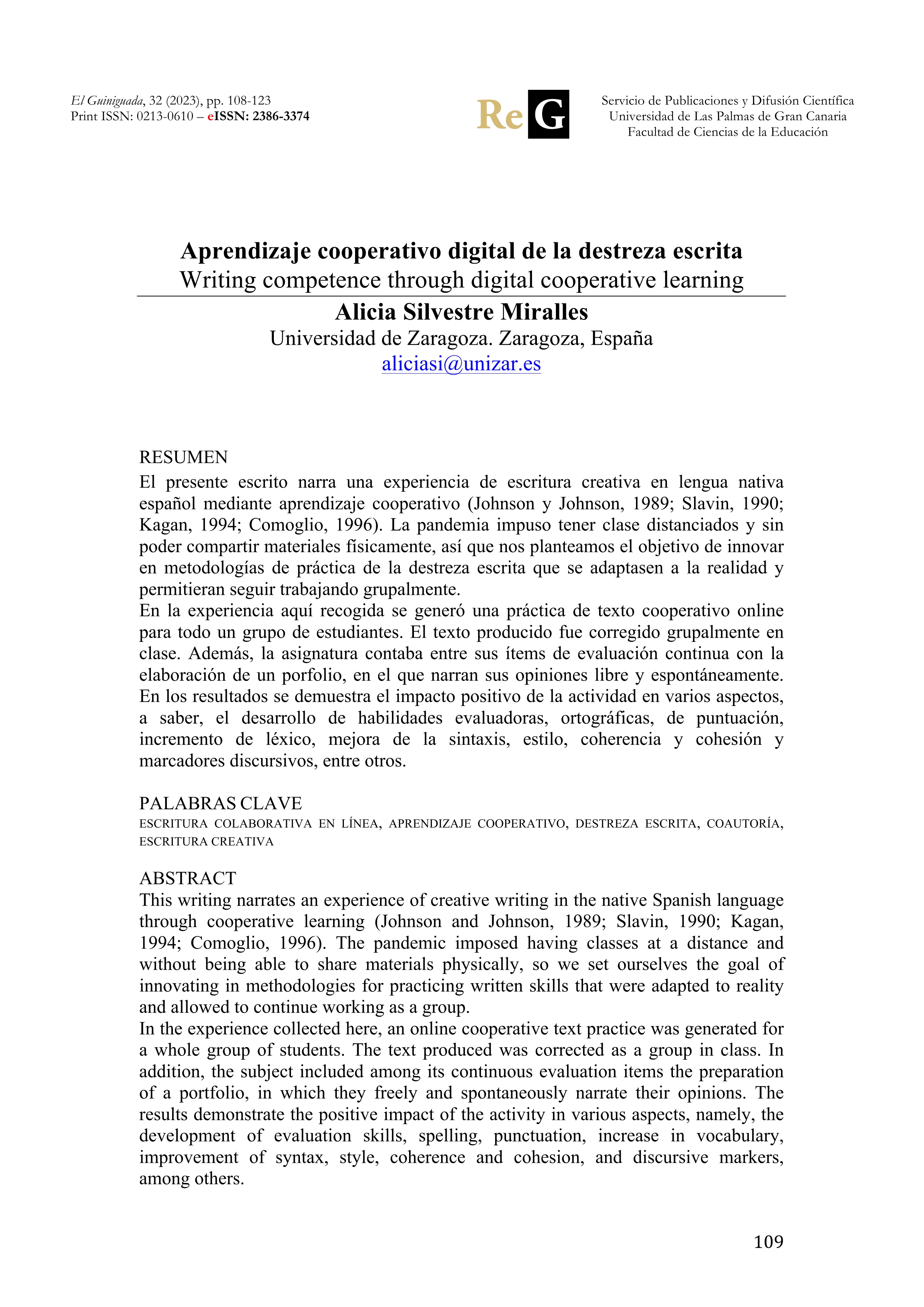 Aprendizaje cooperativo digital de la destreza escrita