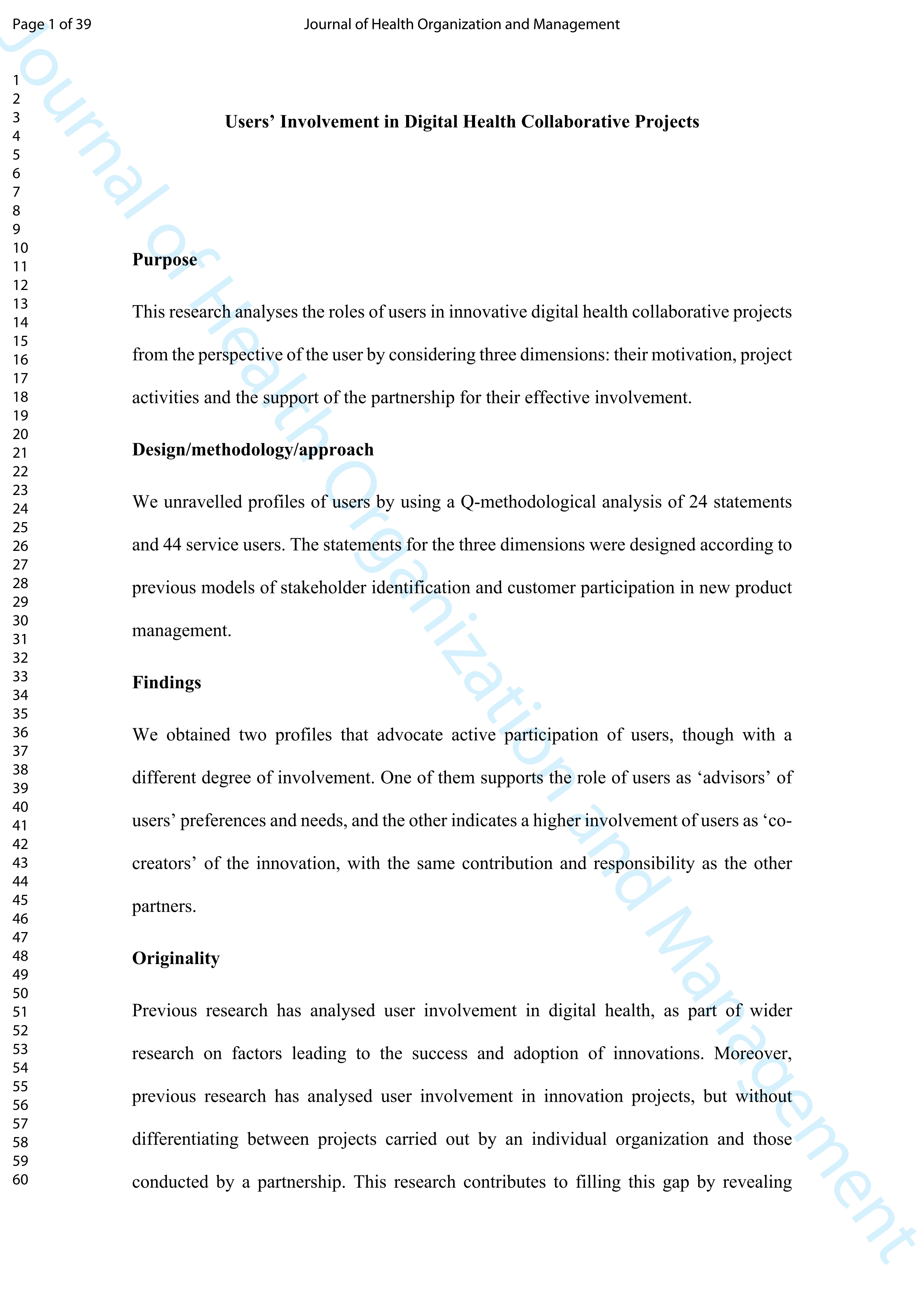 Users' involvement in digital health collaborative projects