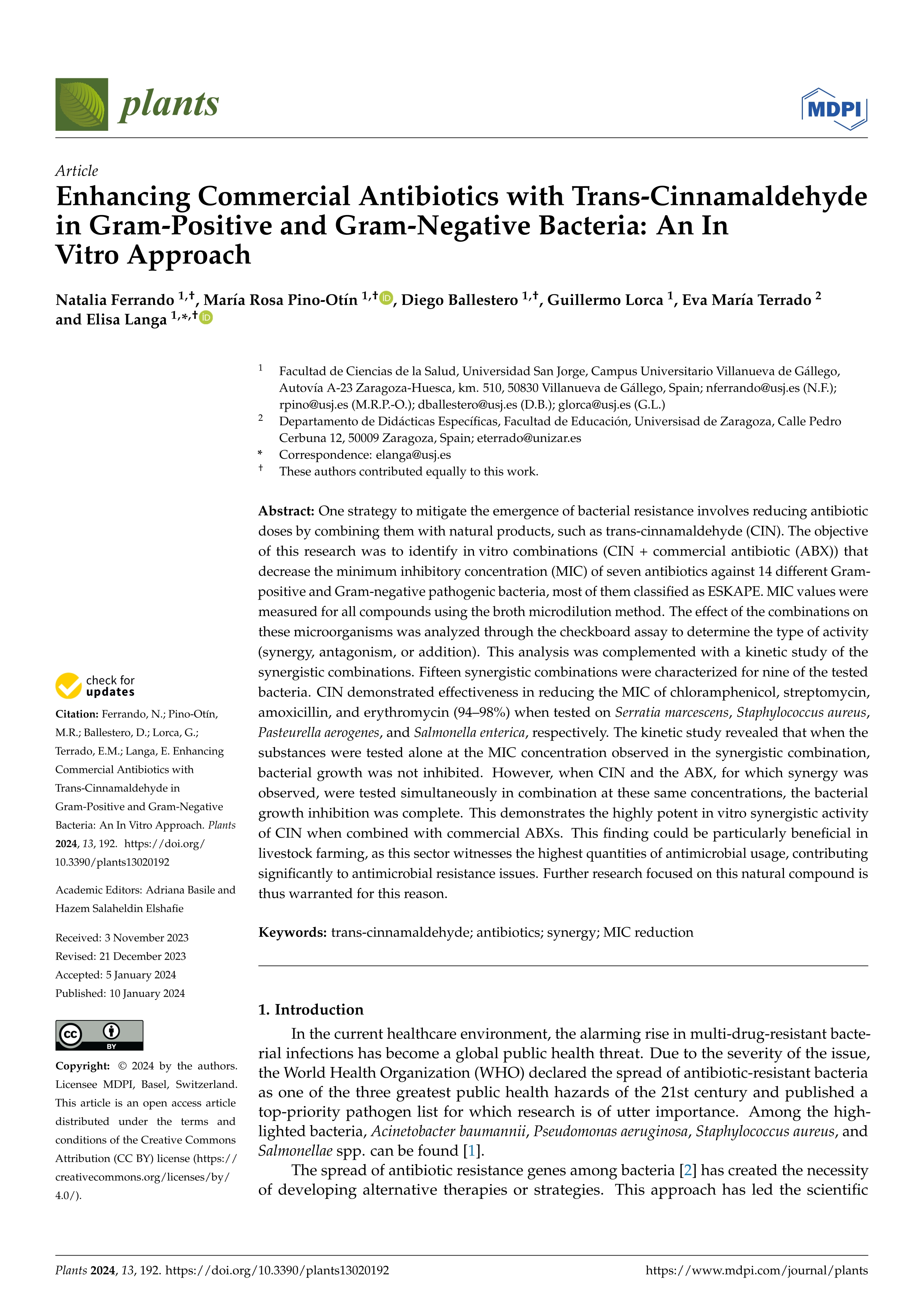 Enhancing commercial antibiotics with trans-cinnamaldehyde in gram-positive and gram-negative bacteria: an in vitro approach