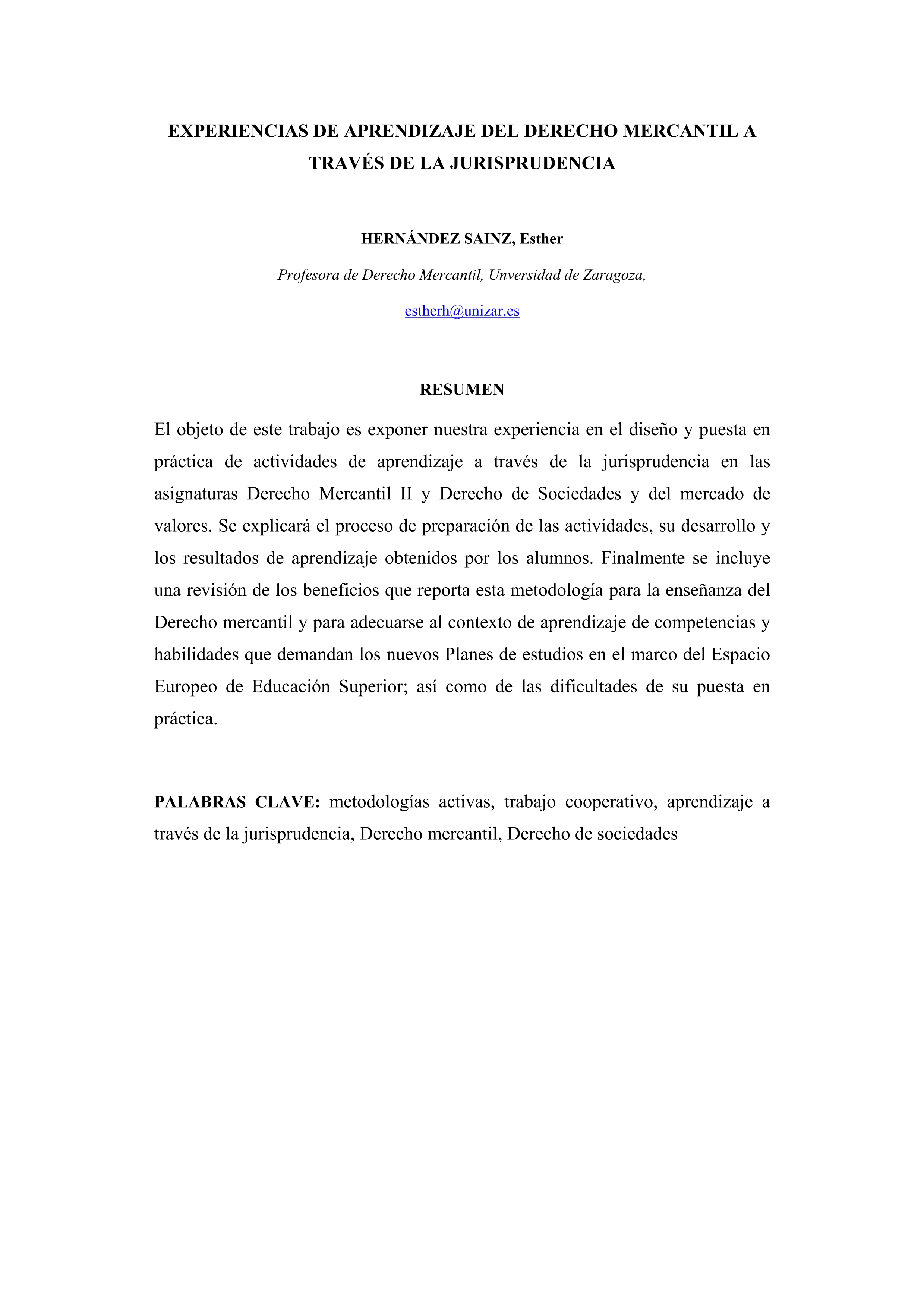 Experiencias de aprendizaje del Derecho Mercantil a través de la jurisprudencia