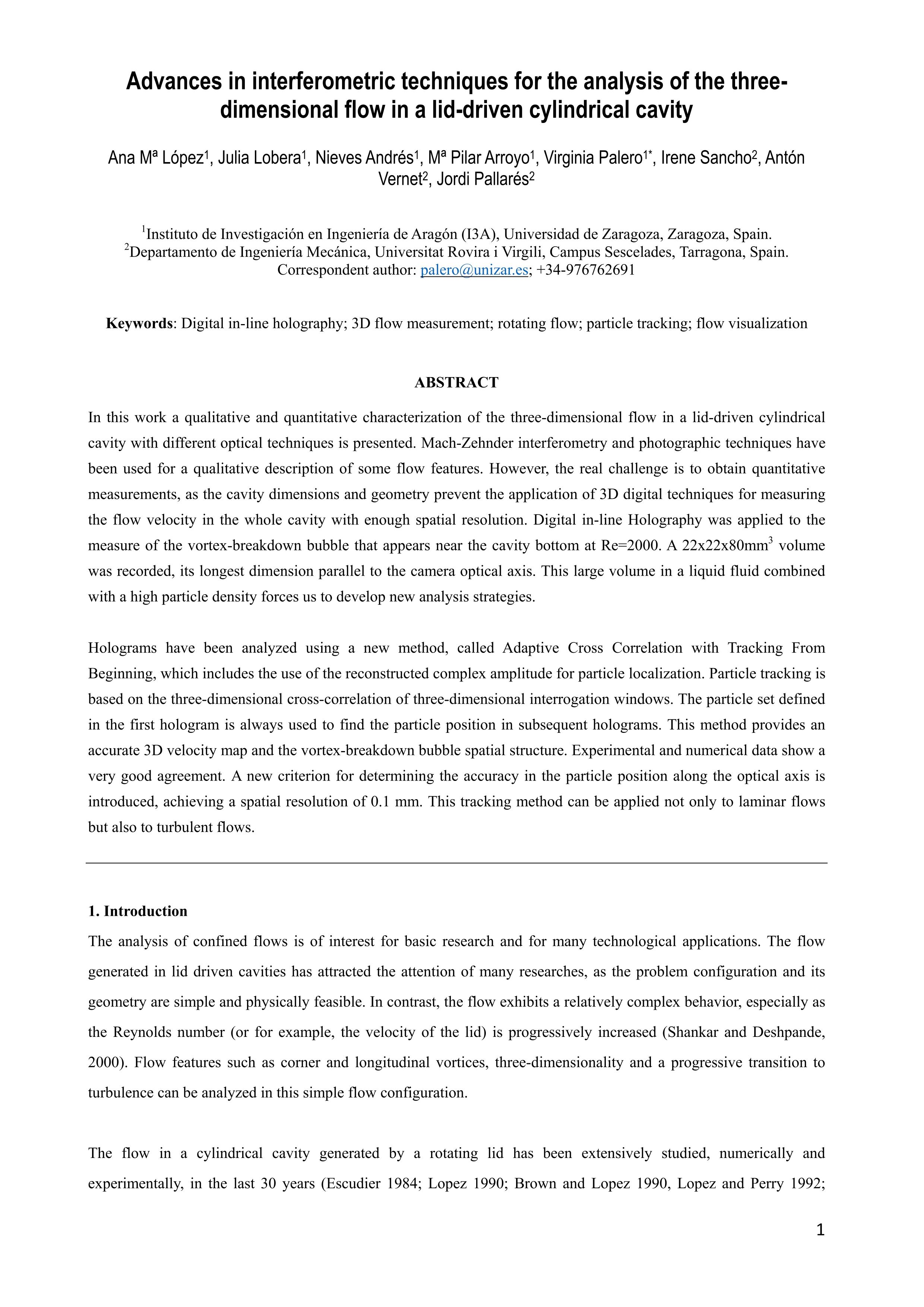 Advances in interferometric techniques for the analysis of the three-dimensional flow in a lid-driven cylindrical cavity