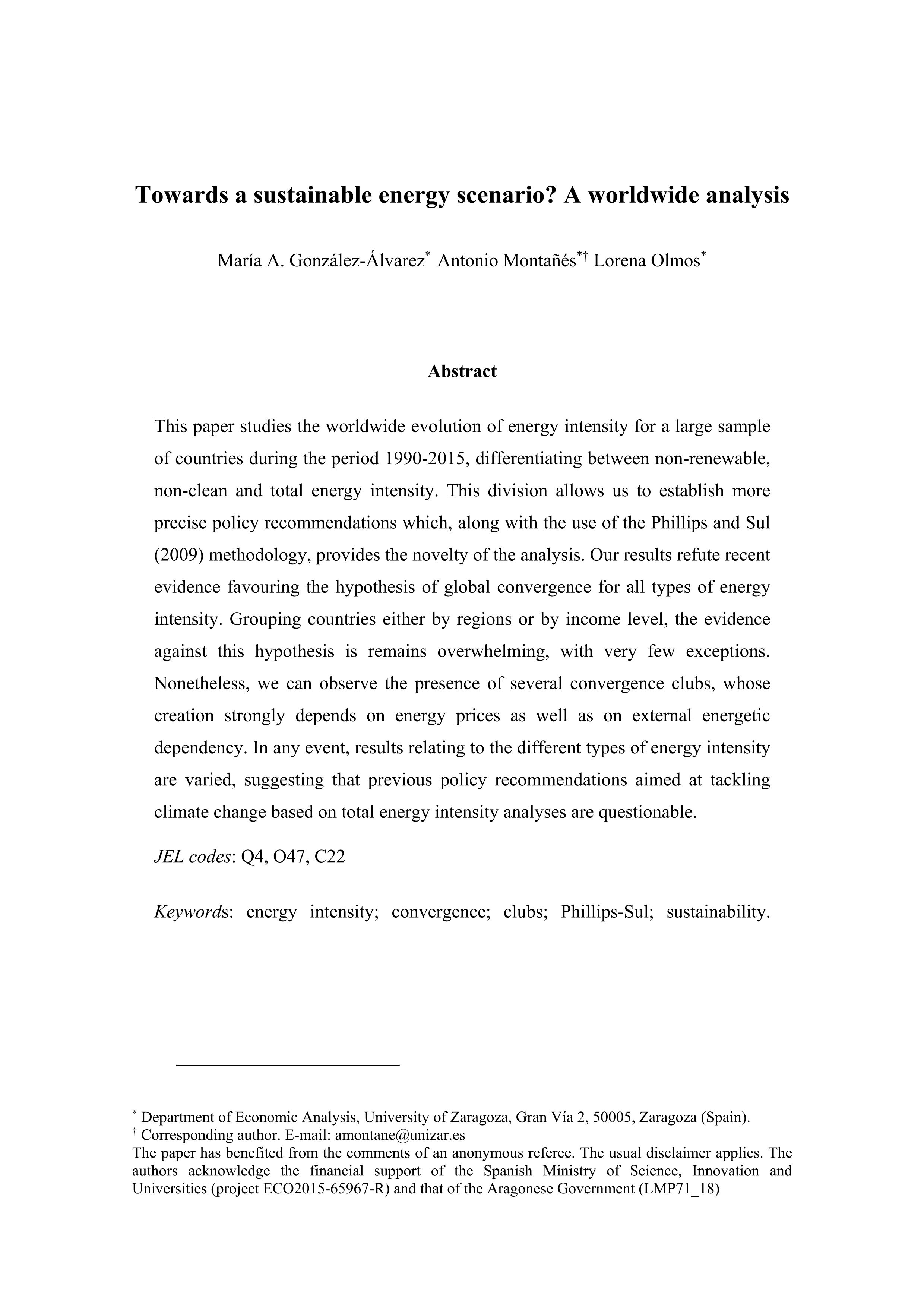 Towards a sustainable energy scenario? A worldwide analysis