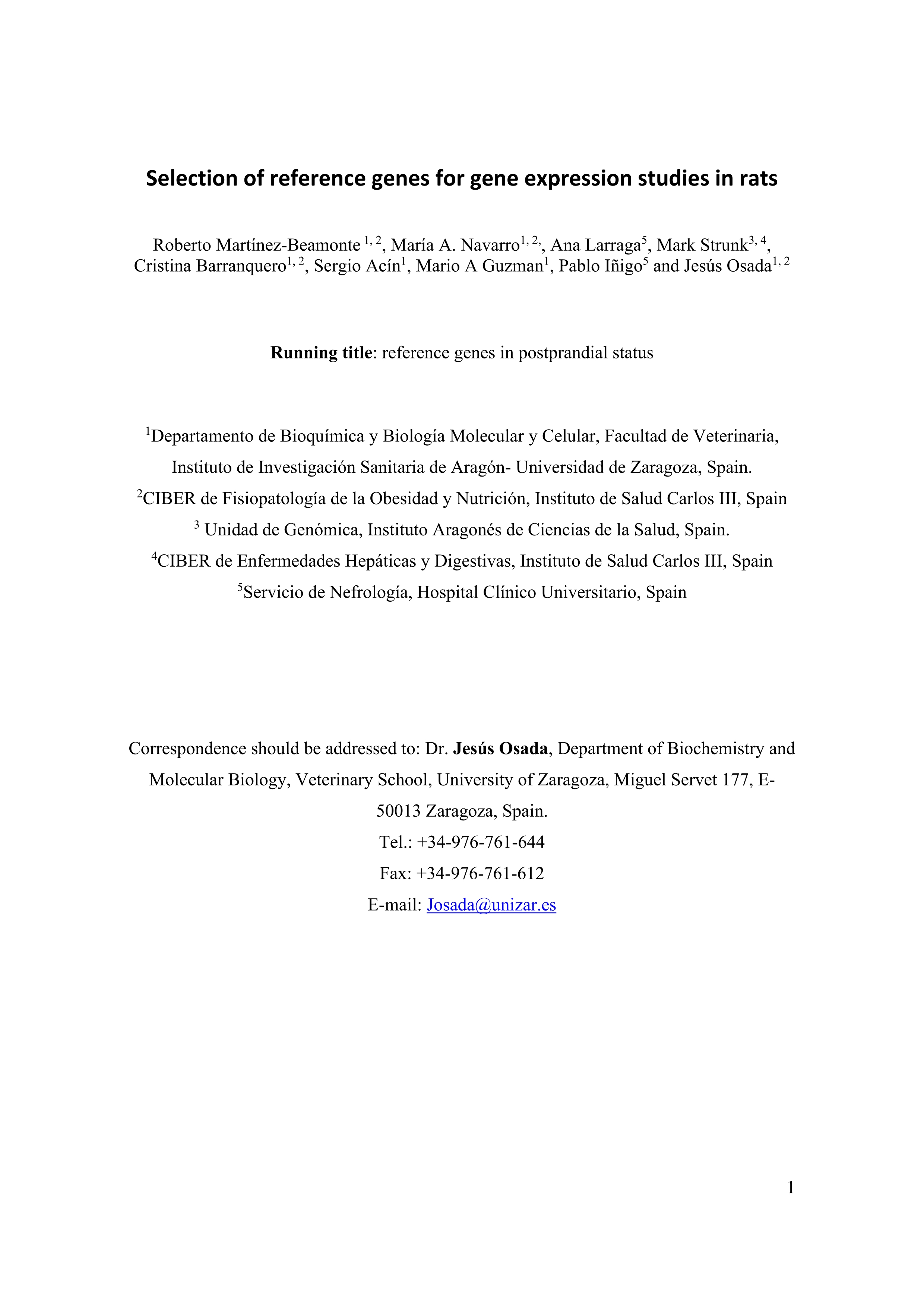 Selection of reference genes for gene expression studies in rats