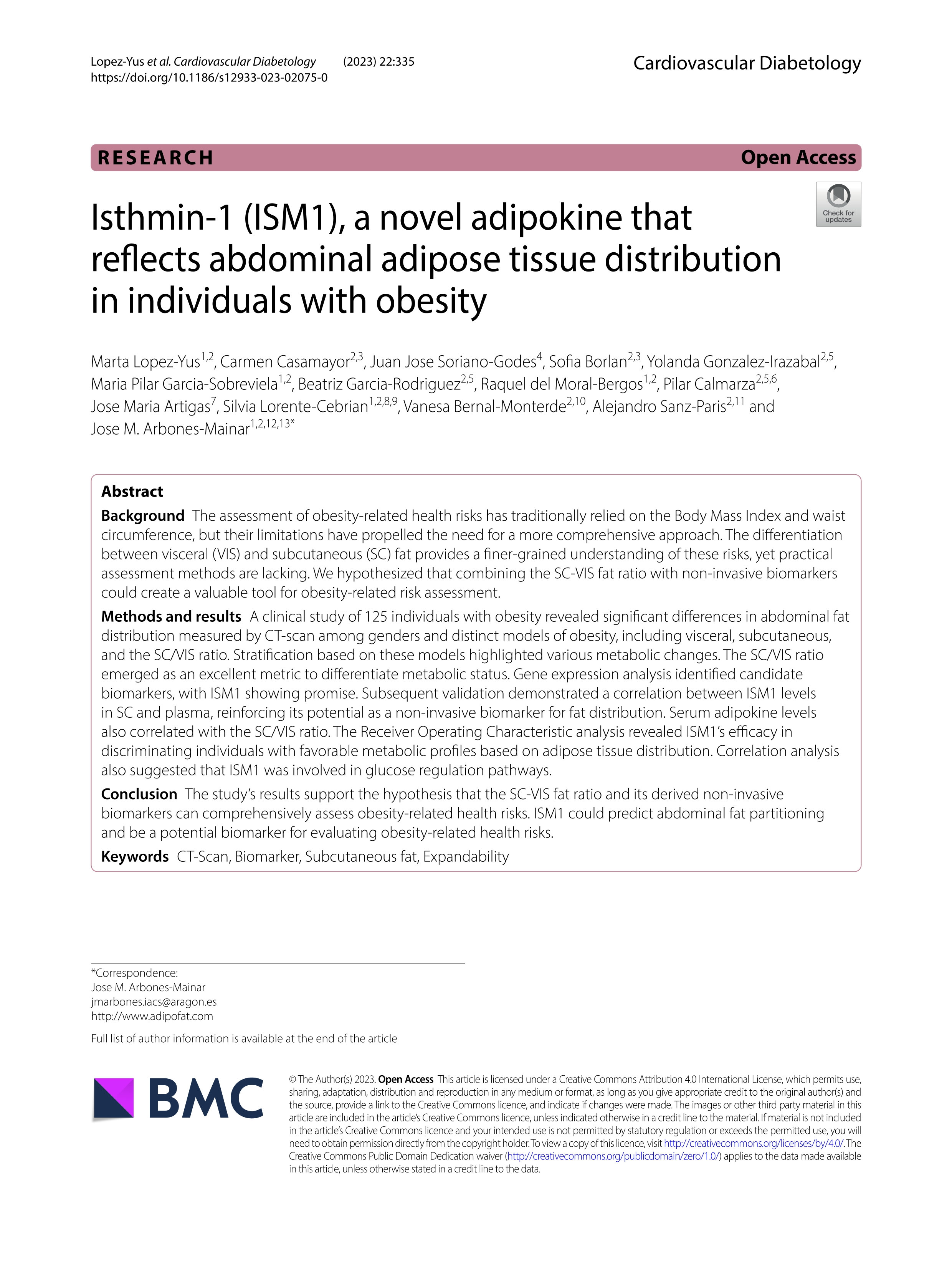 Isthmin-1 (ISM1), a novel adipokine that reflects abdominal adipose tissue distribution in individuals with obesity