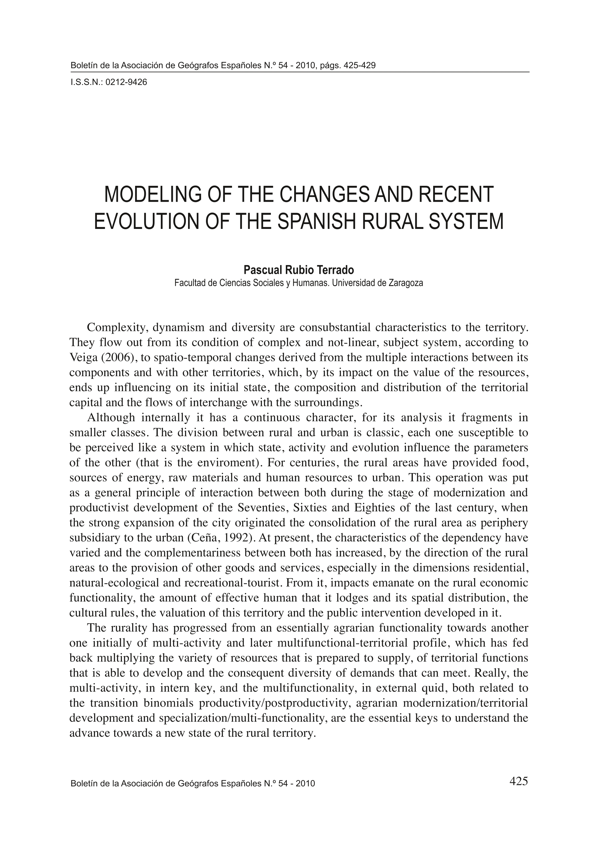 Modeling of the changes and recent evolution of the spanish rural system