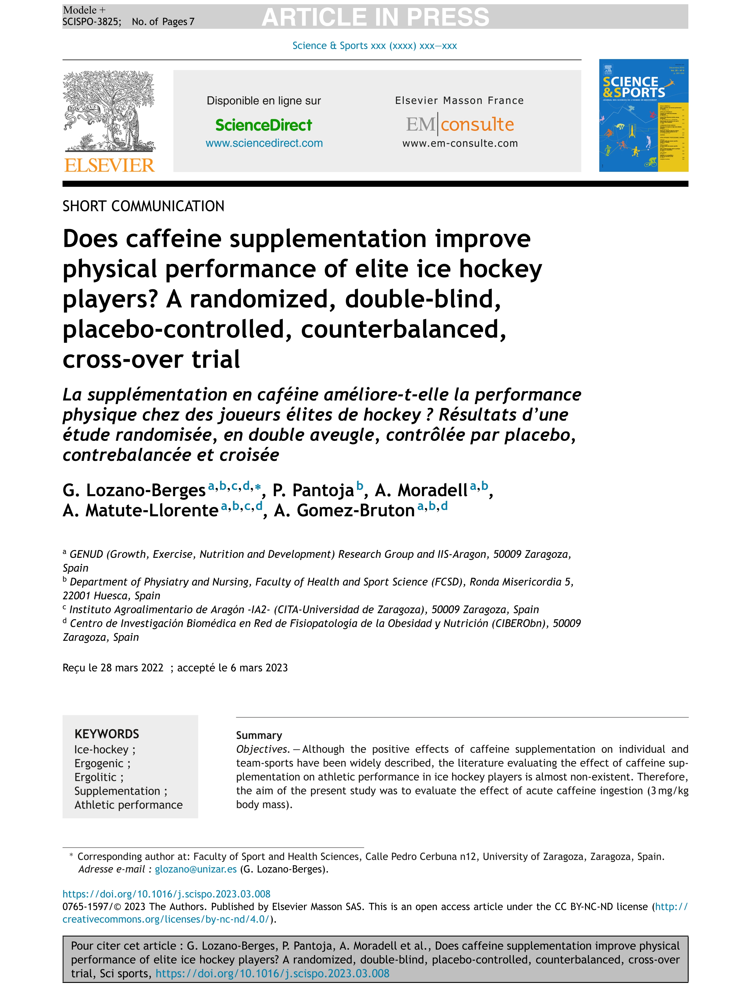 Does caffeine supplementation improve physical performance of elite ice hockey players?: A randomized, double-blind, placebo-controlled, counterbalanced, cross-over trial