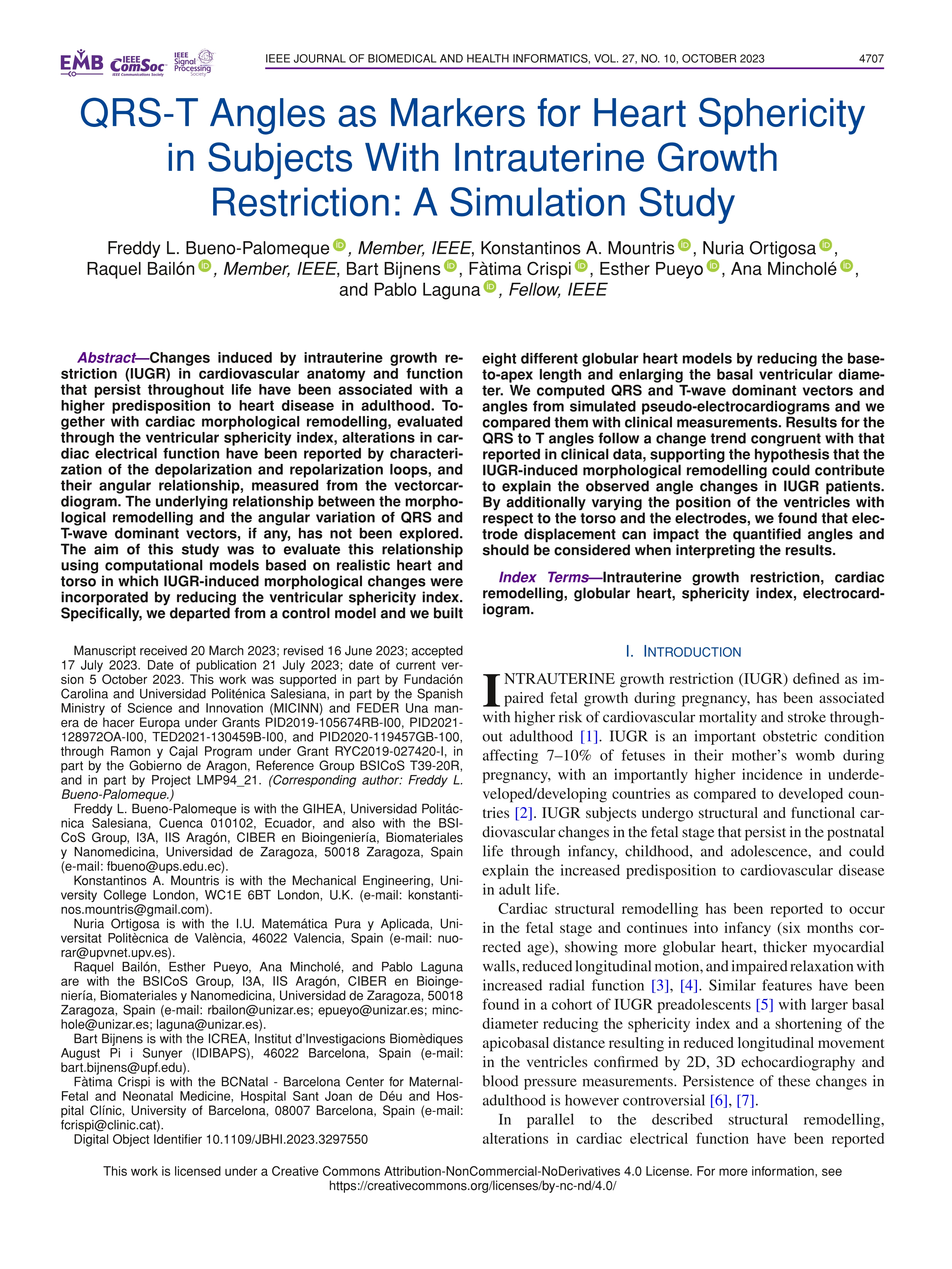 QRS-T angles as markers for heart sphericity in subjects with intrauterine growth restriction: a simulation study