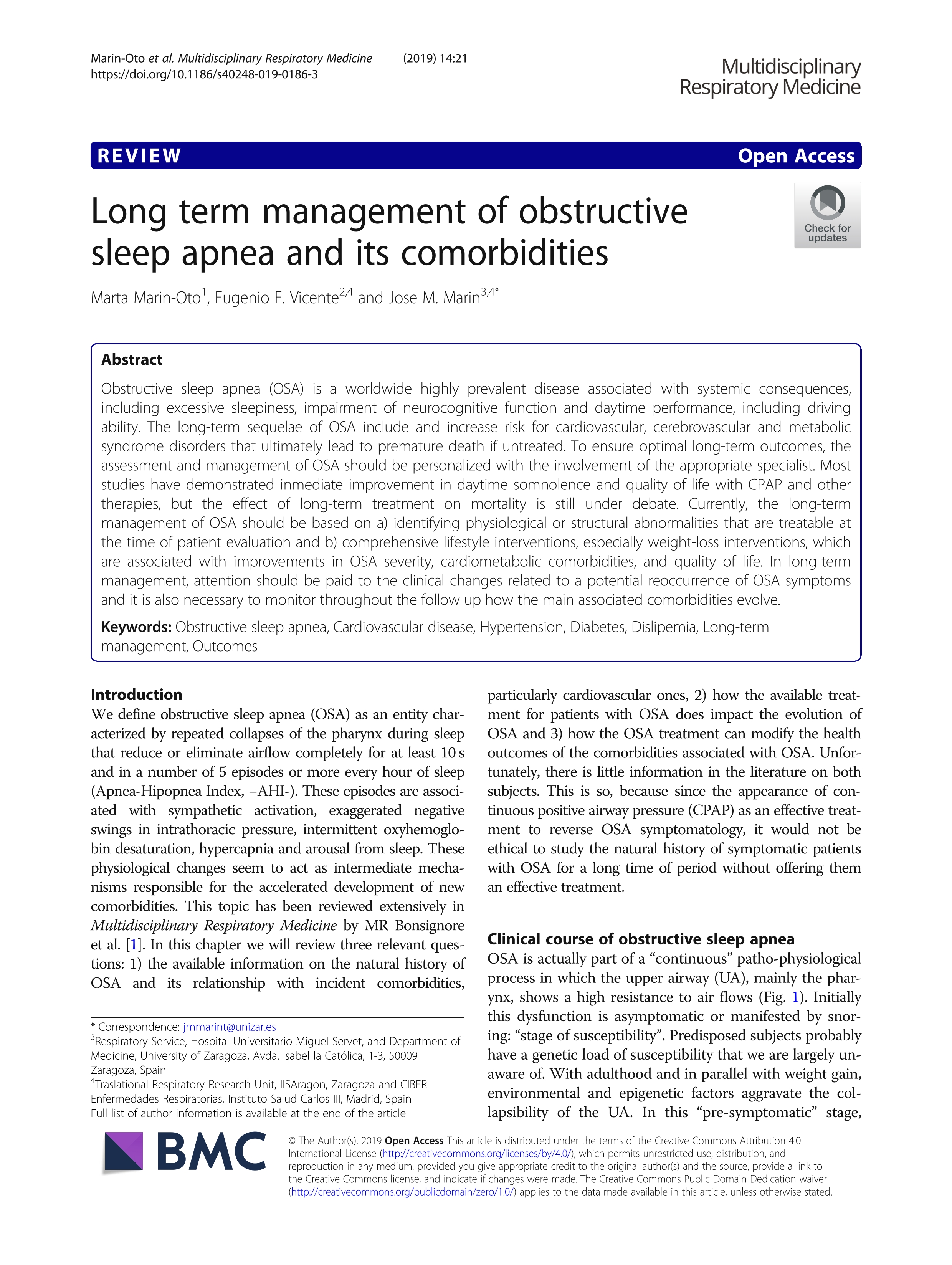 Long term management of obstructive sleep apnea and its comorbidities