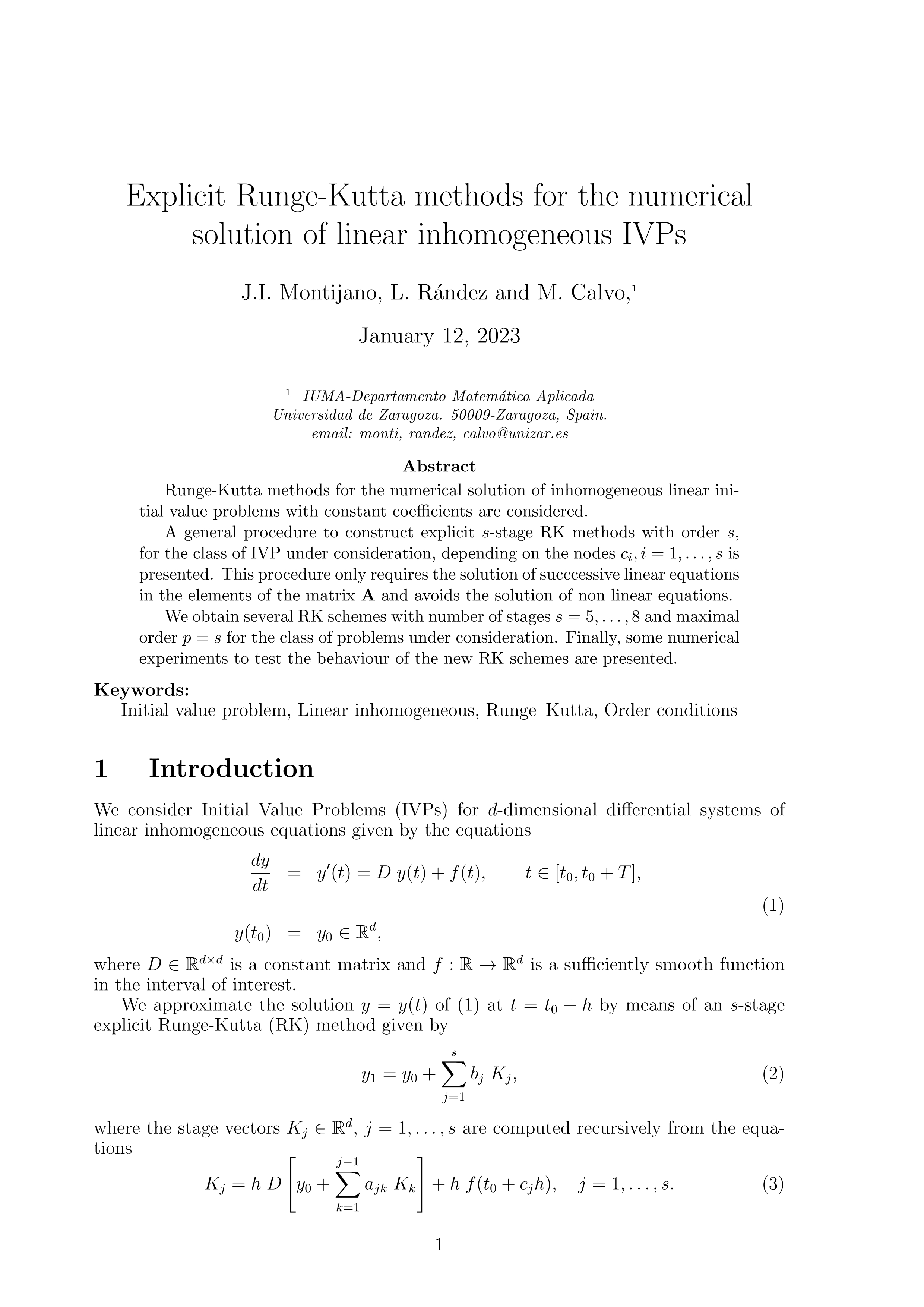 Explicit Runge–Kutta methods for the numerical solution of linear inhomogeneous IVPs