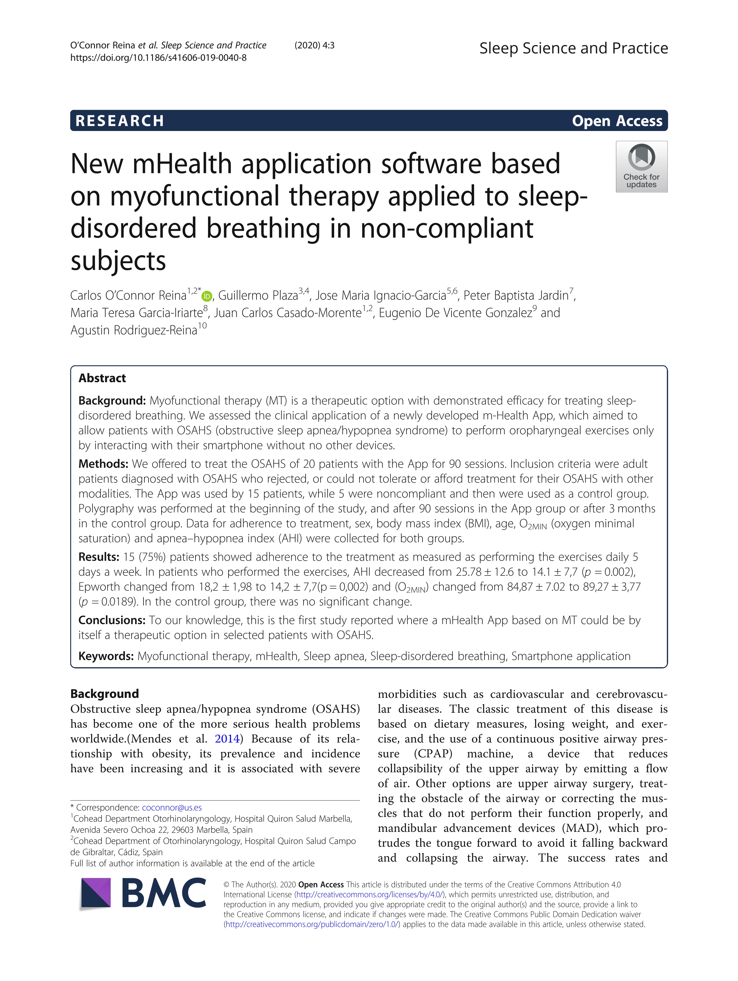 New mHealth application software based on myofunctional therapy applied to sleep-disordered breathing in non-compliant subjects