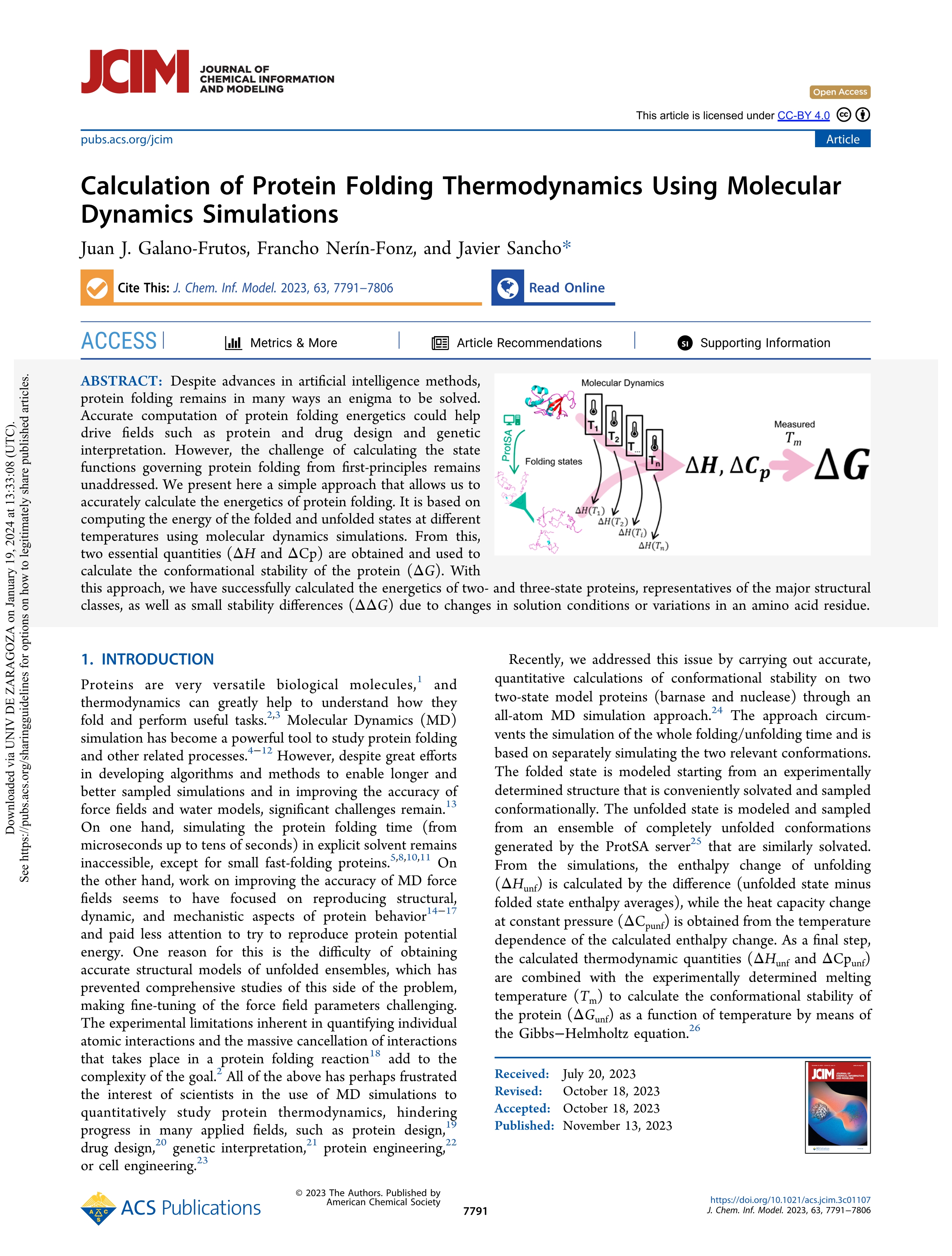 Calculation of protein folding thermodynamics using molecular dynamics simulations