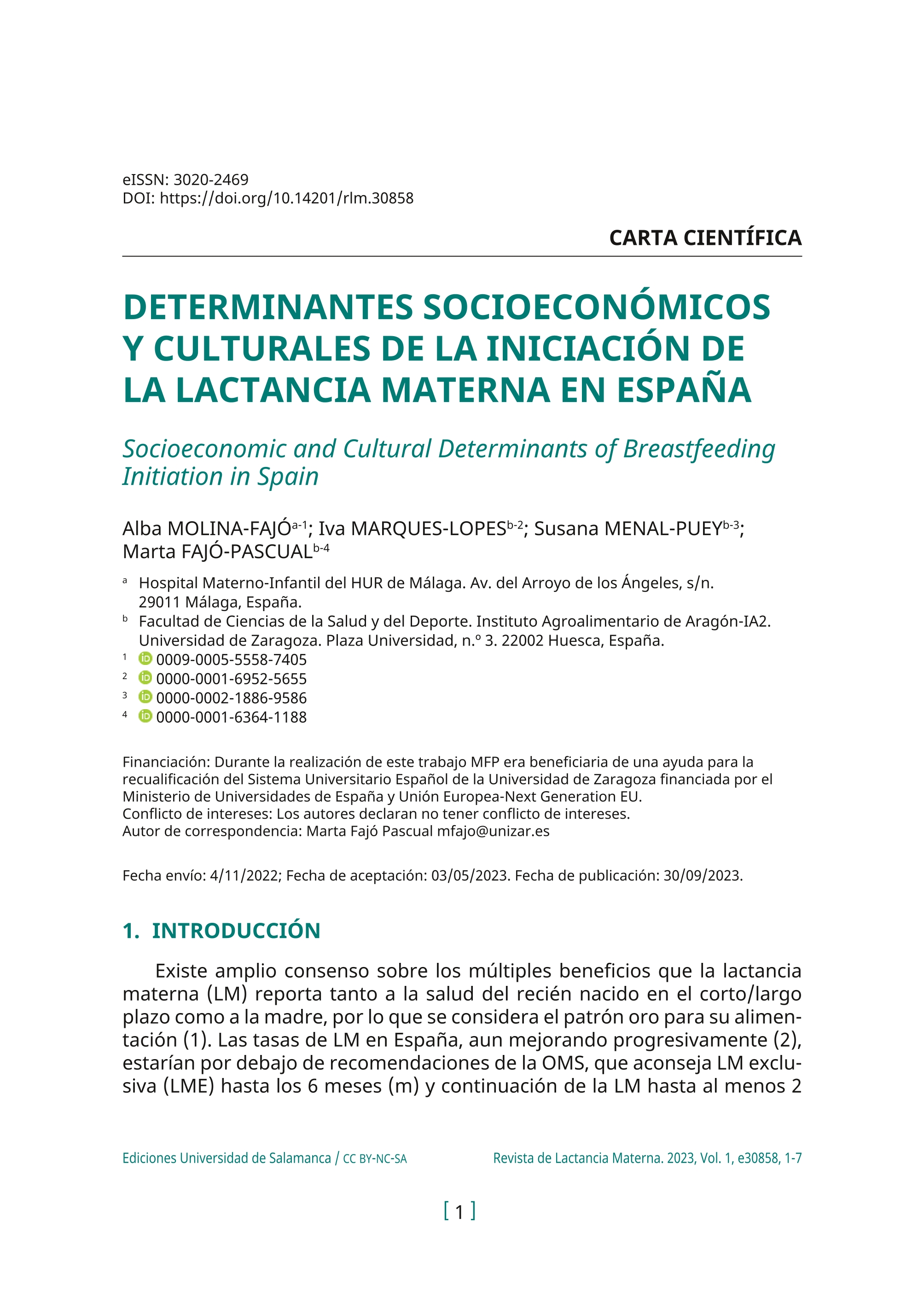 Determinantes socioeconómicos y culturales de la iniciación de la lactancia materna en España