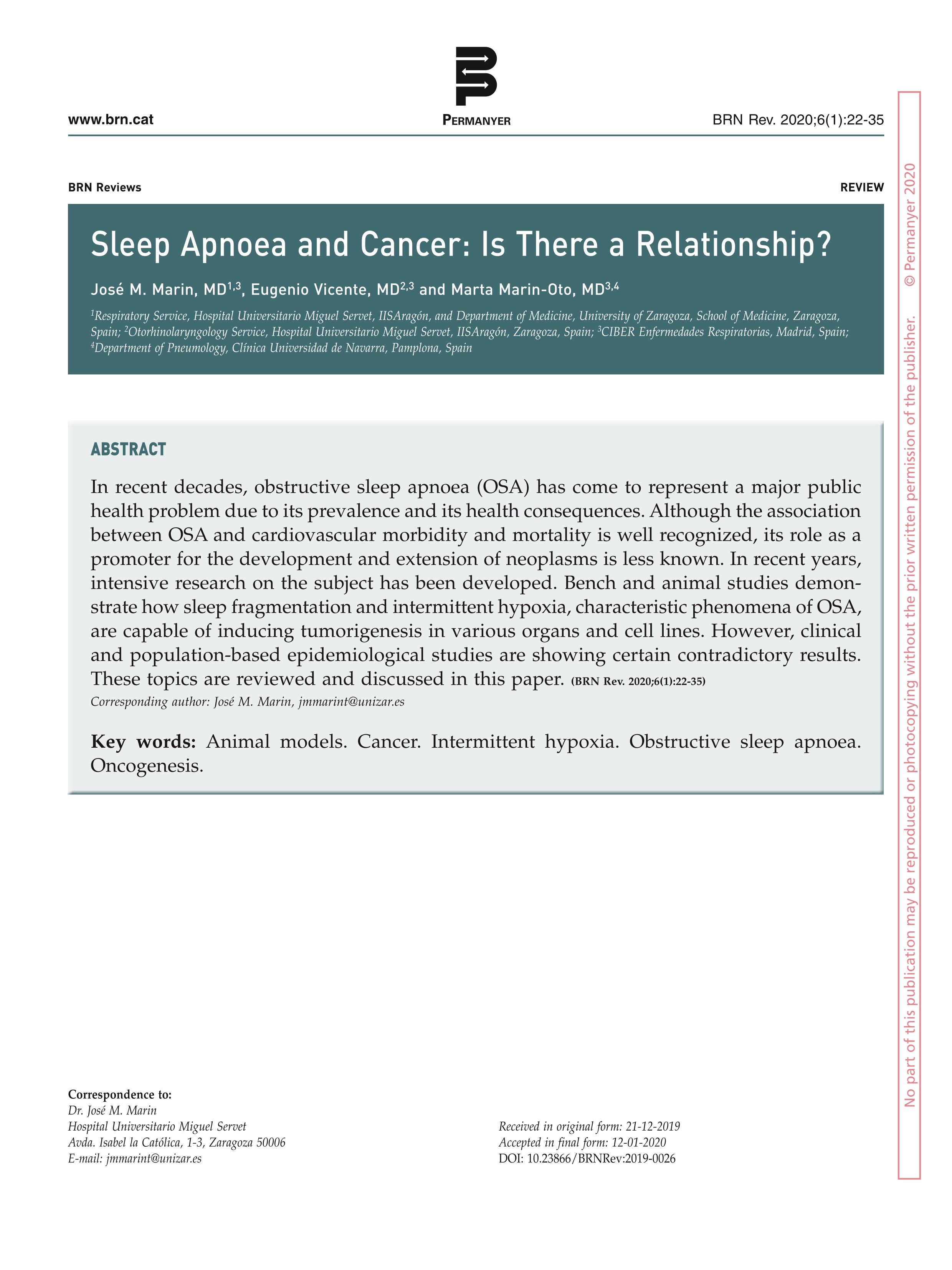 Sleep Apnoea and Cancer: Is There a Relationship?