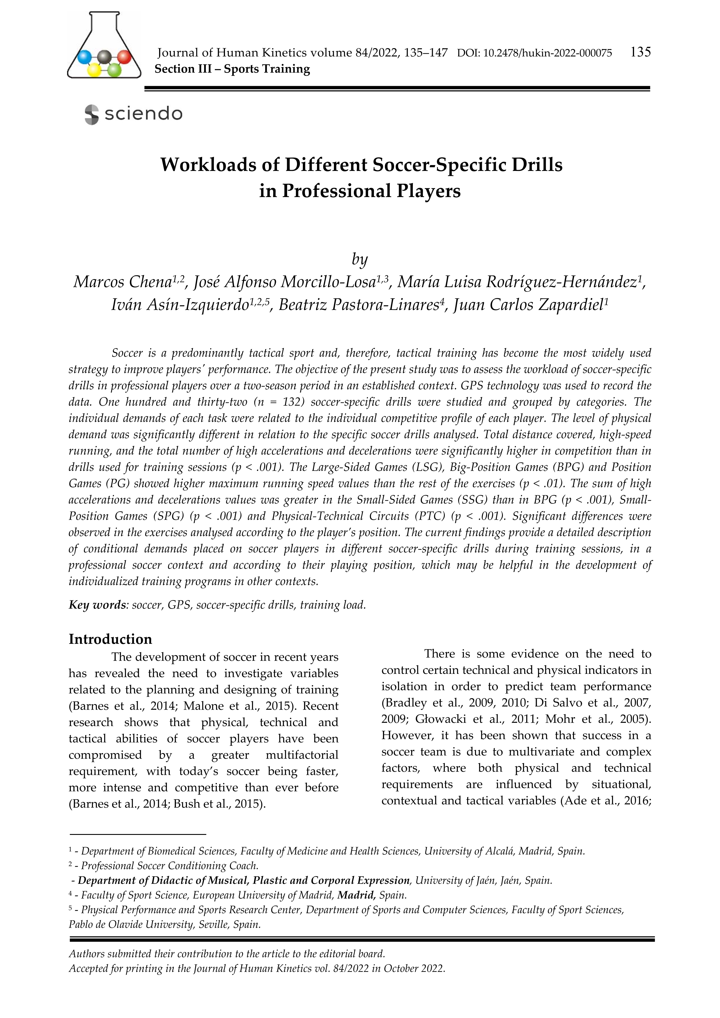 Workloads of different soccer-specific drills in professional players