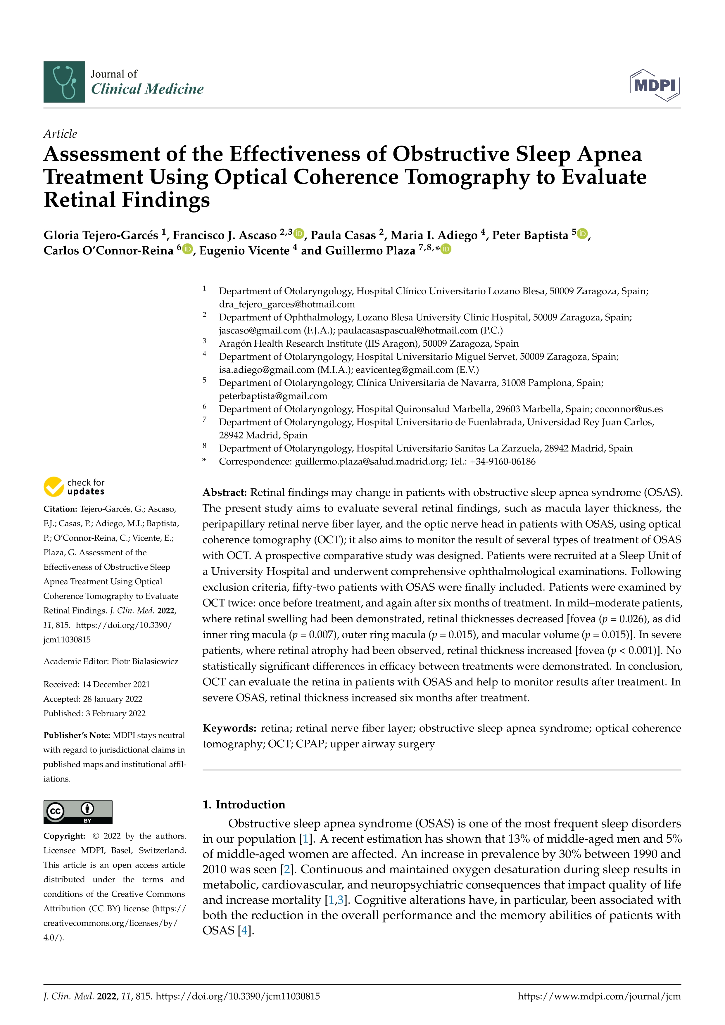 Assessment of the effectiveness of obstructive sleep apnea treatment using optical coherence tomography to evaluate retinal findings