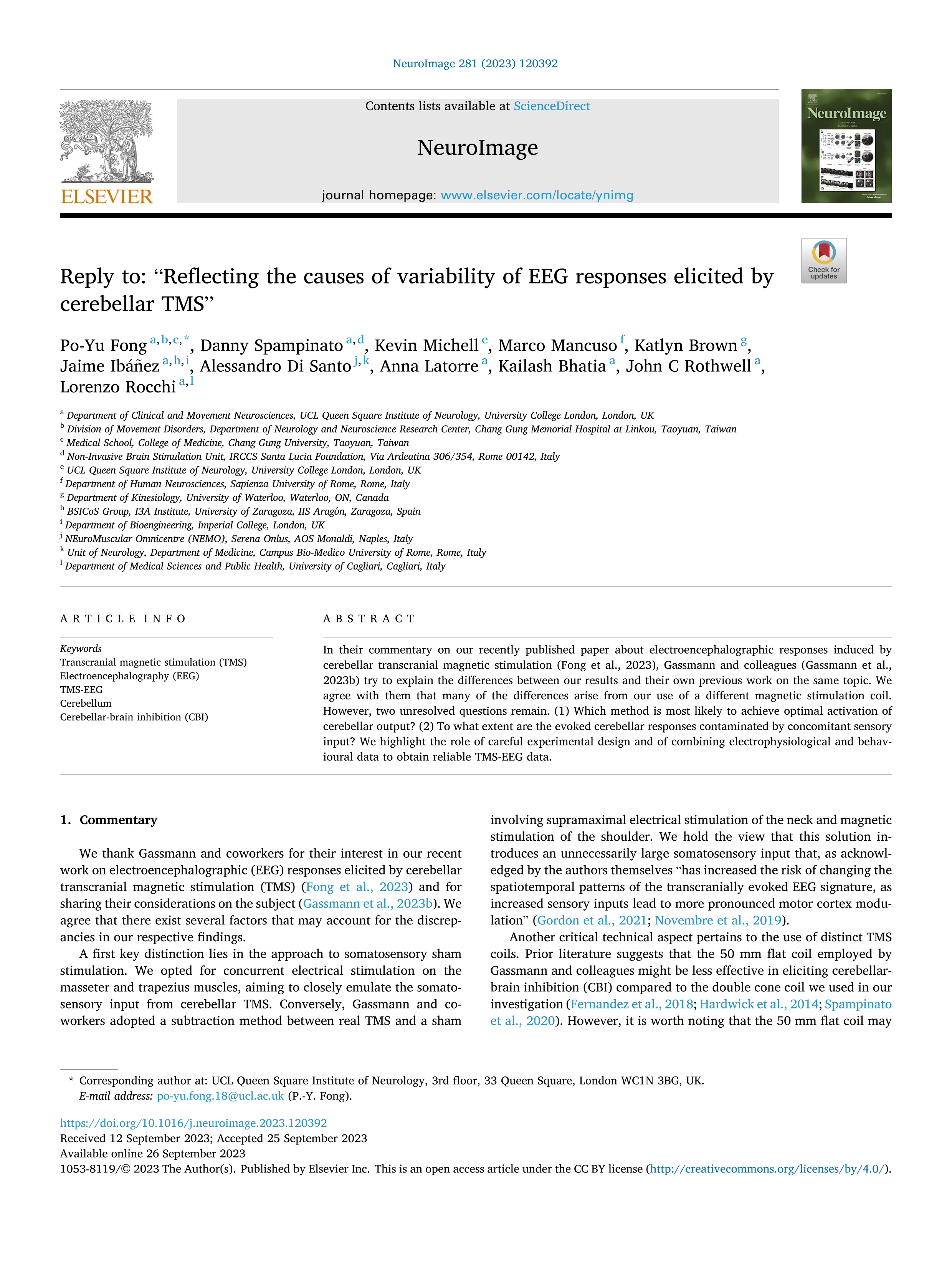 Reply to: “Reflecting the causes of variability of EEG responses elicited by cerebellar TMS”