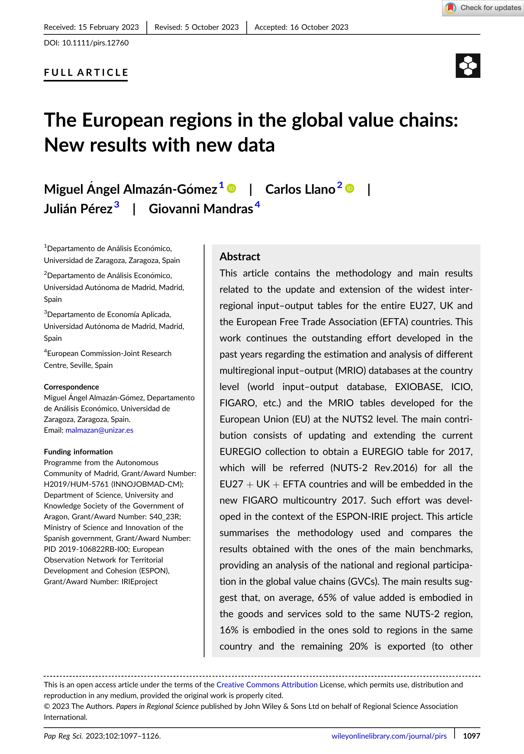The European regions in the global value chains: New results with new data