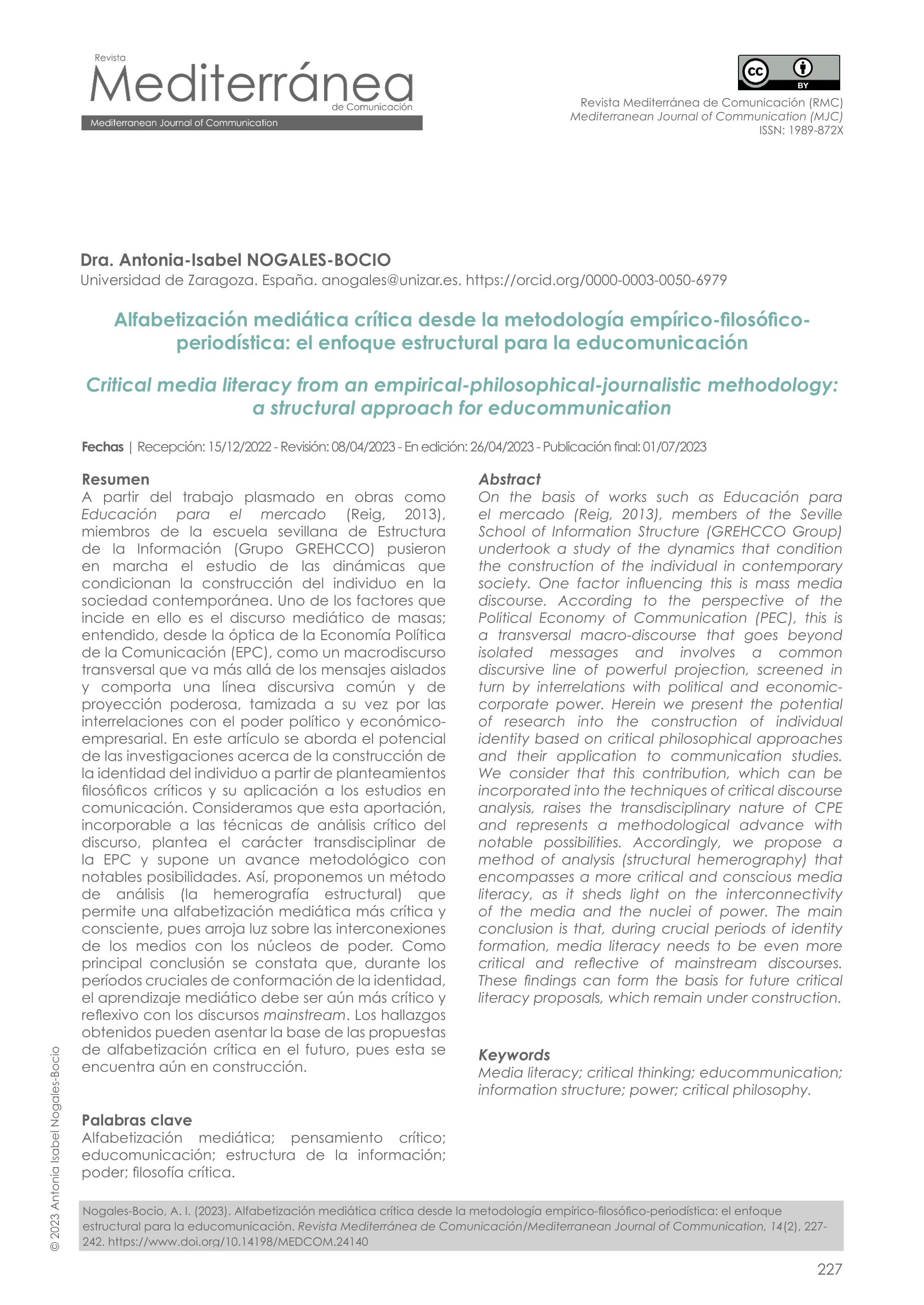 Alfabetización mediática crítica desde la metodología empírico-filosófico-periodística: el enfoque estructural para la educomunicación