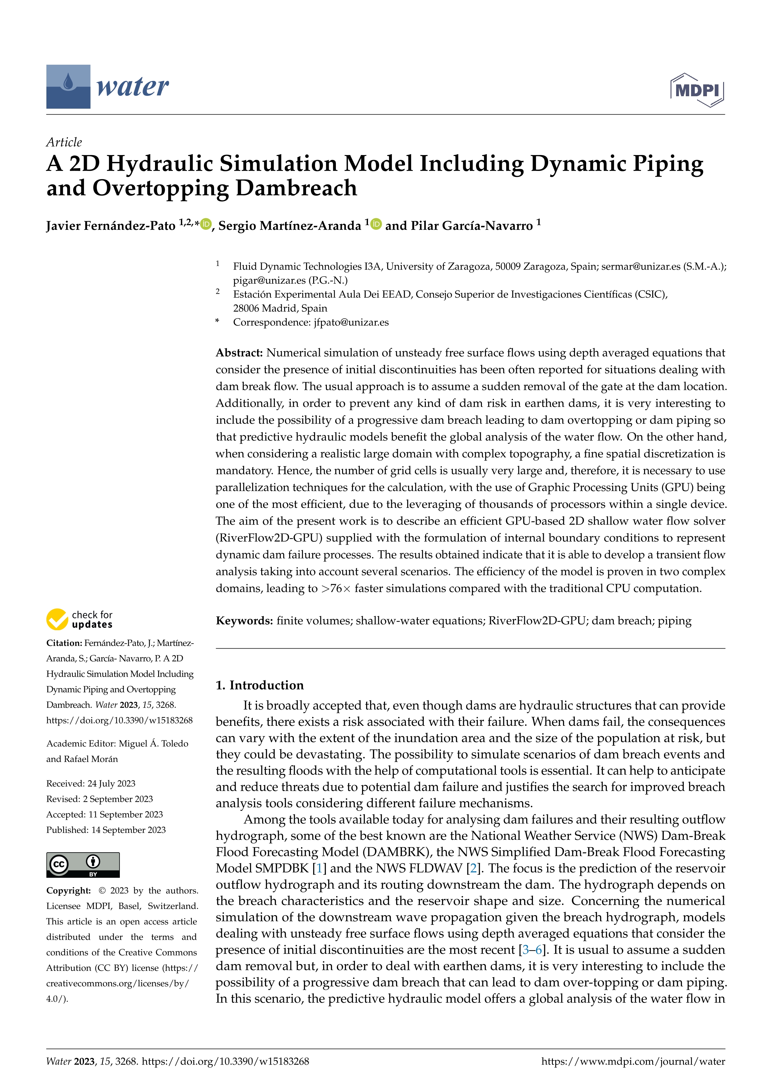 A 2D hydraulic simulation model including dynamic piping and overtopping dambreach