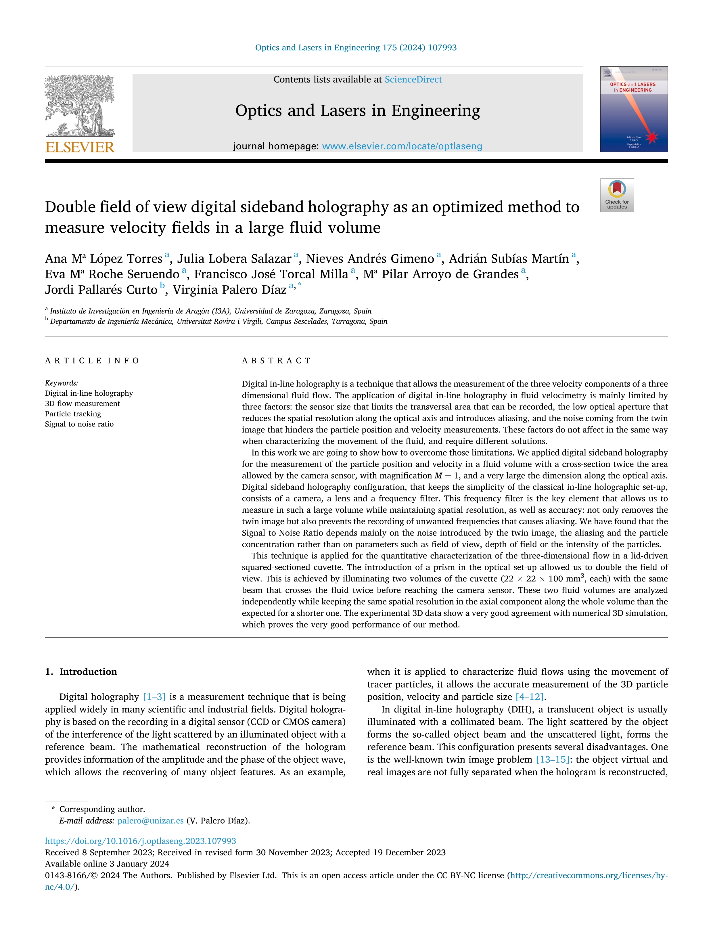 Double field of view digital sideband holography as an optimized method to measure velocity fields in a large fluid volume