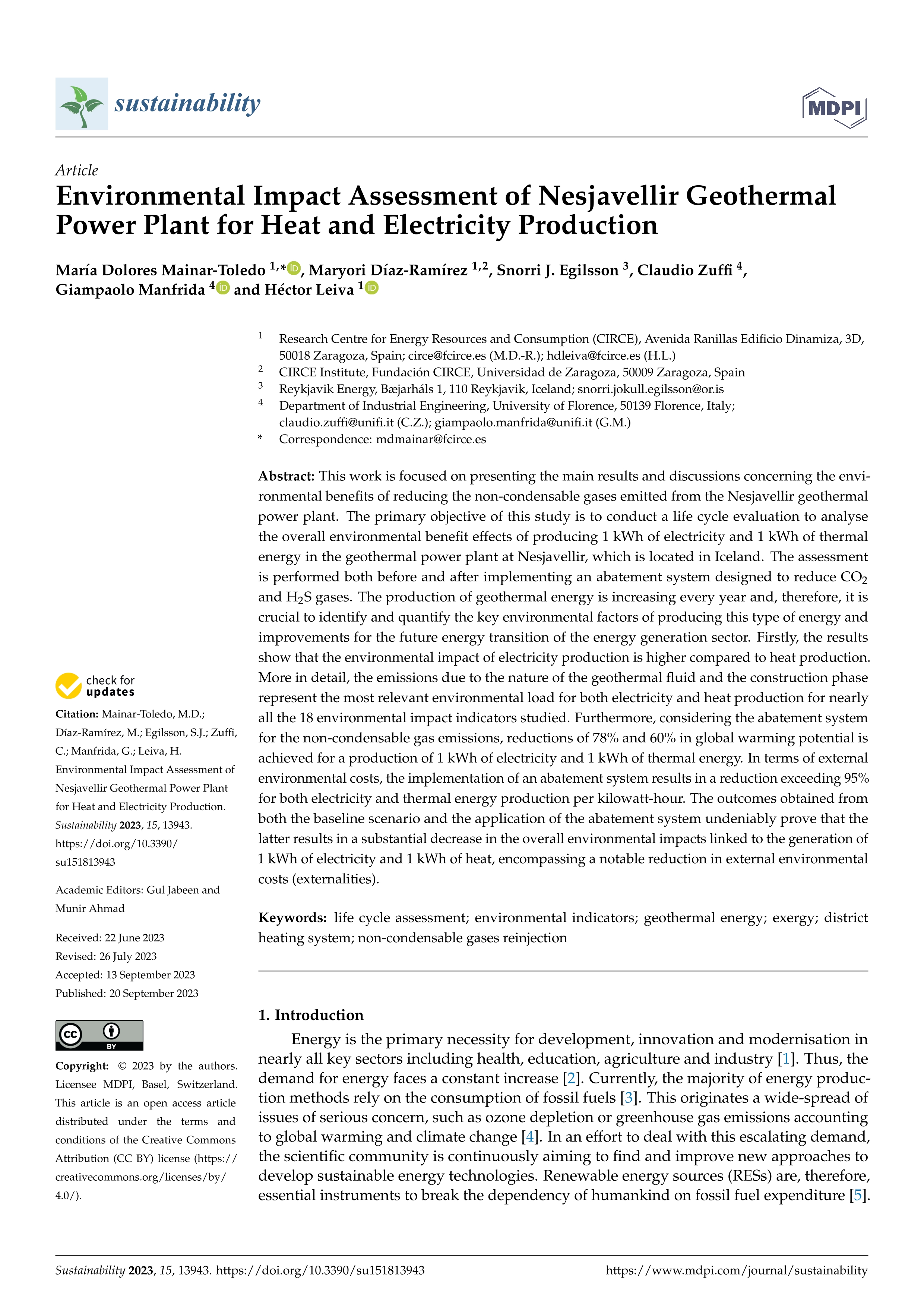 Environmental impact assessment of nesjavellir geothermal power plant for heat and electricity production