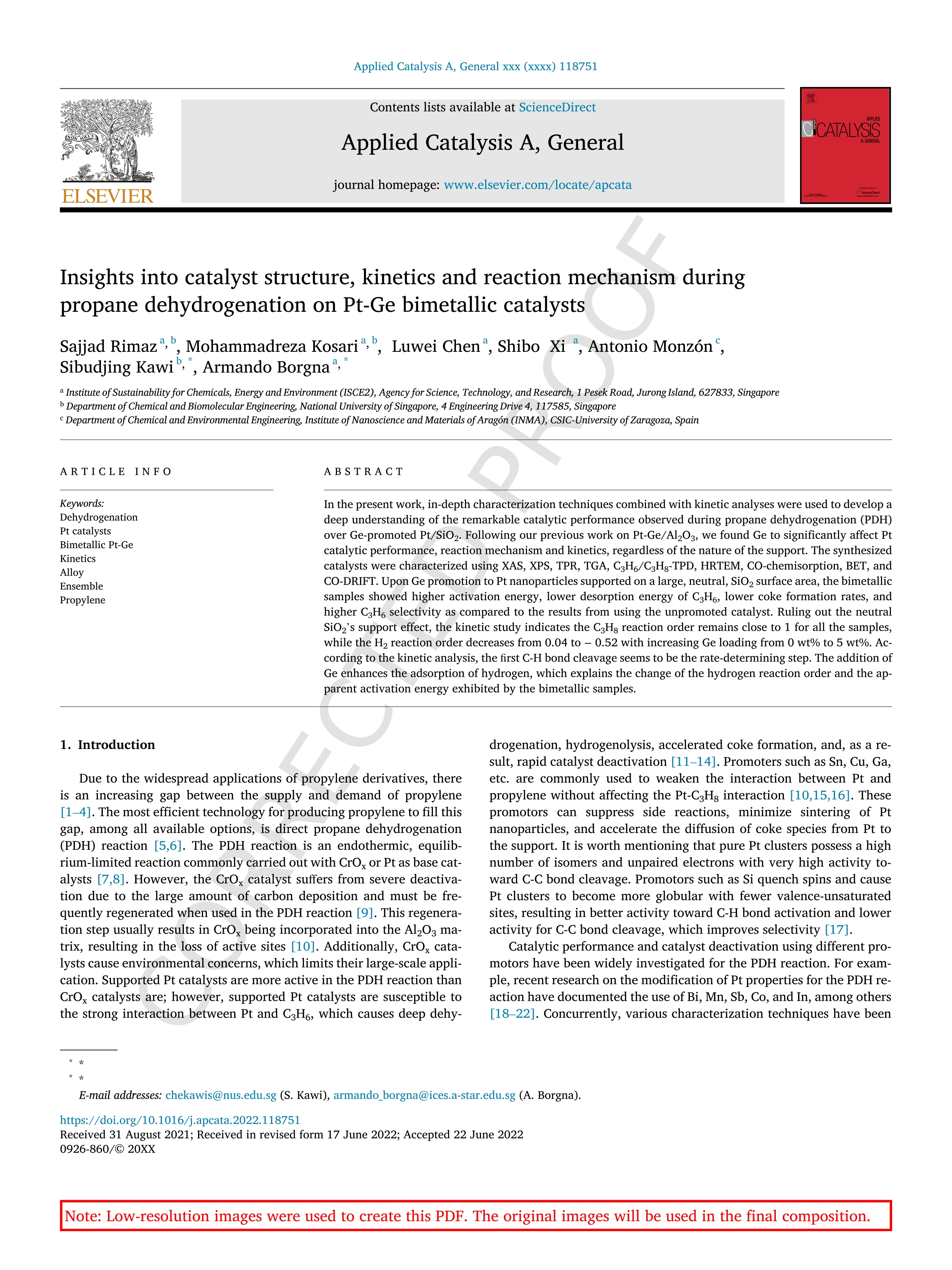 Insights into catalyst structure, kinetics and reaction mechanism during propane dehydrogenation on Pt-Ge bimetallic catalysts