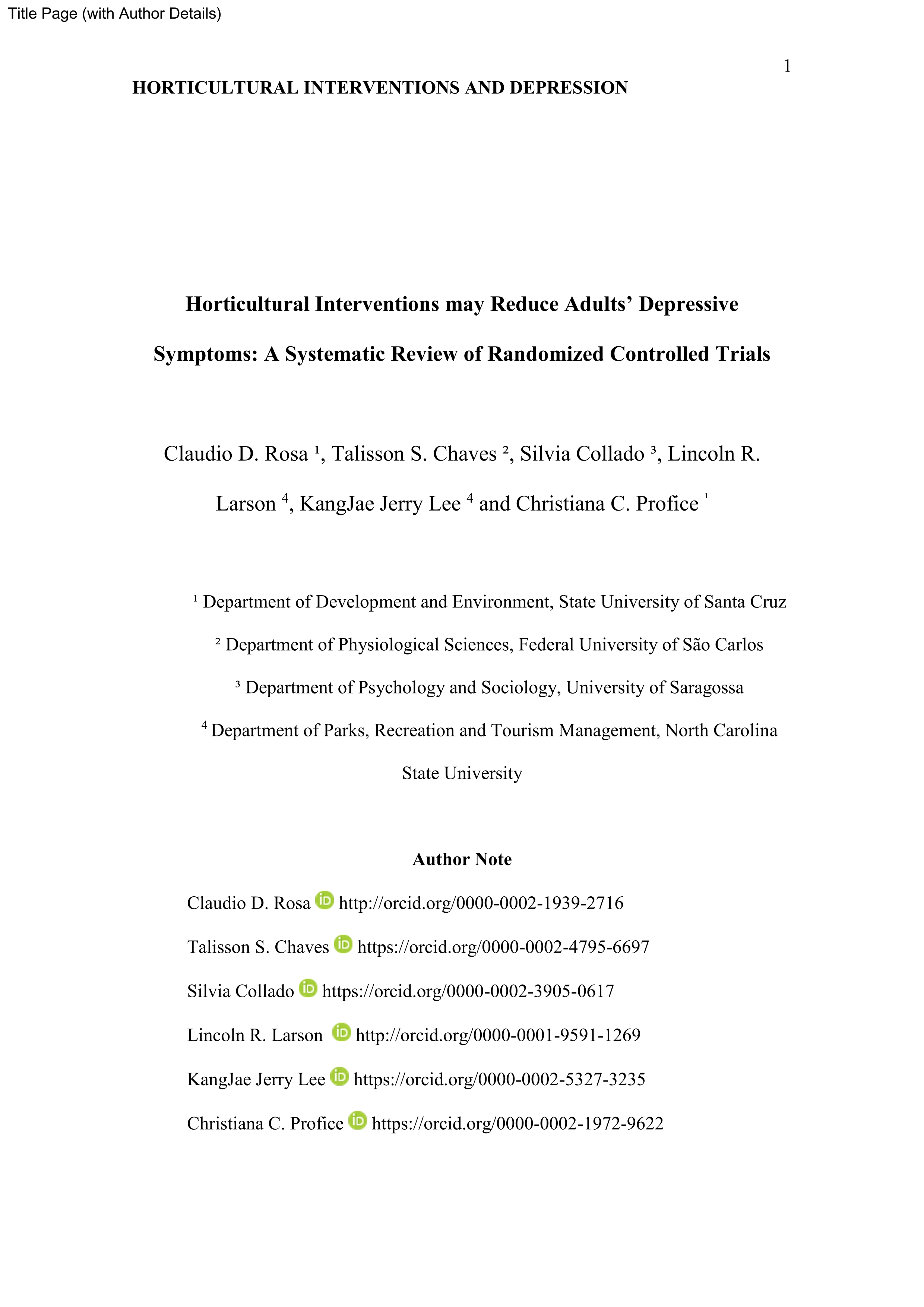 Horticultural interventions may reduce adults’ depressive symptoms: A systematic review of randomized controlled trials